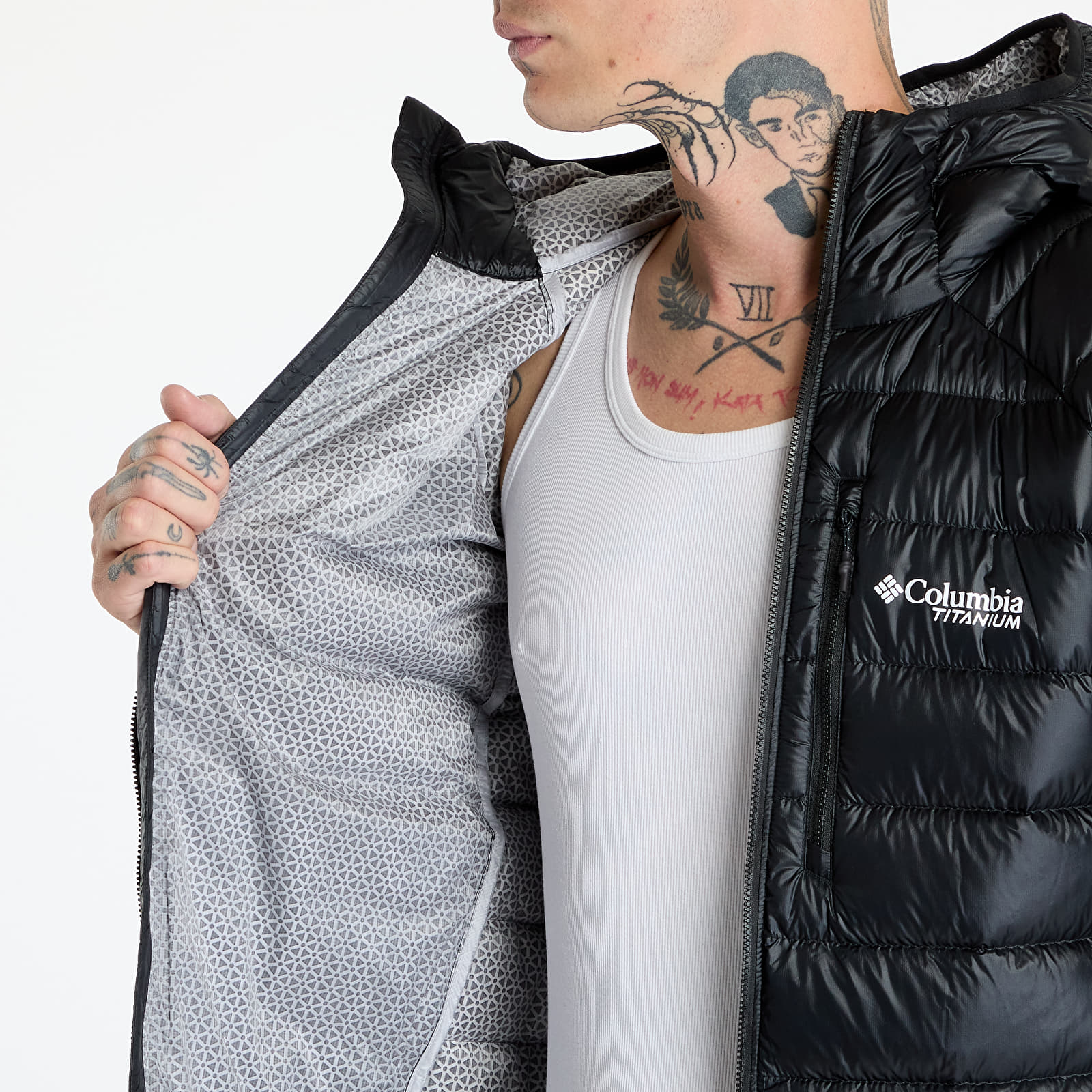 Pánské bundy Columbia Arctic Crest™ Down Hooded Jacket Black