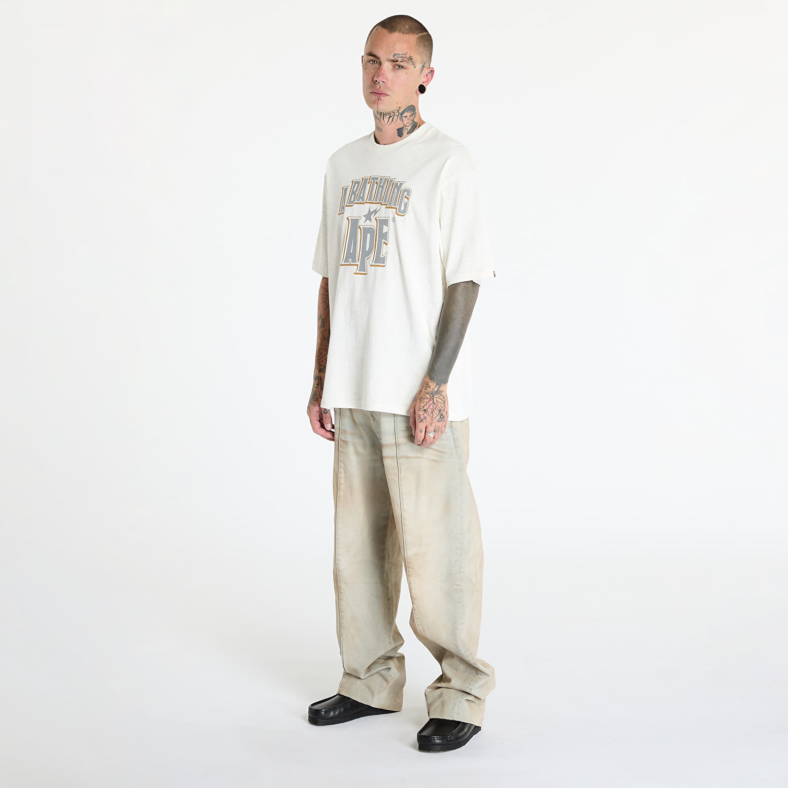 T-Shirts A BATHING APE Crack Print Pattern Logo Relaxed Fit Tee White