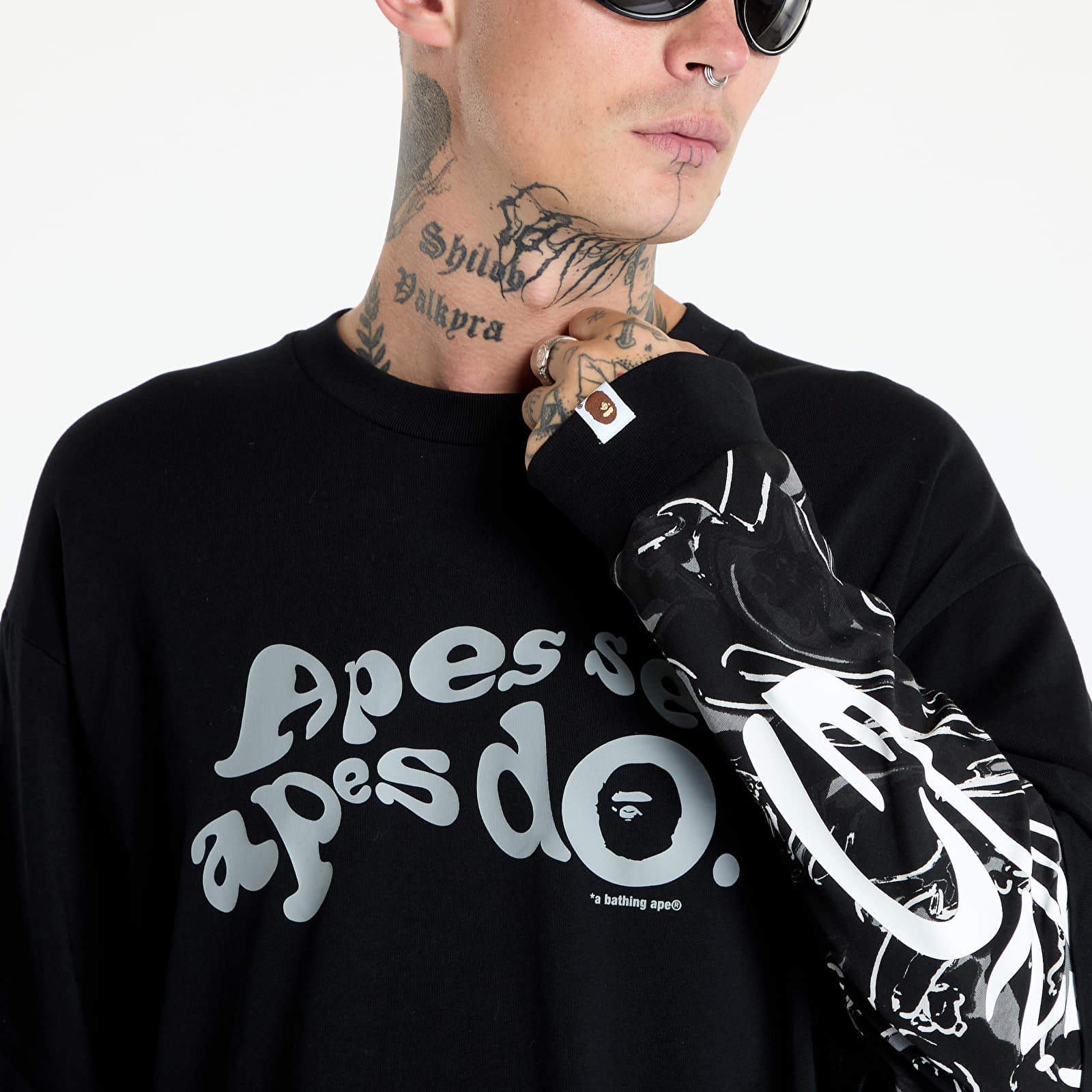 T-shirts A BATHING APE Marbling Camo Multi Logo Layered Sleeves Ls Tee Black
