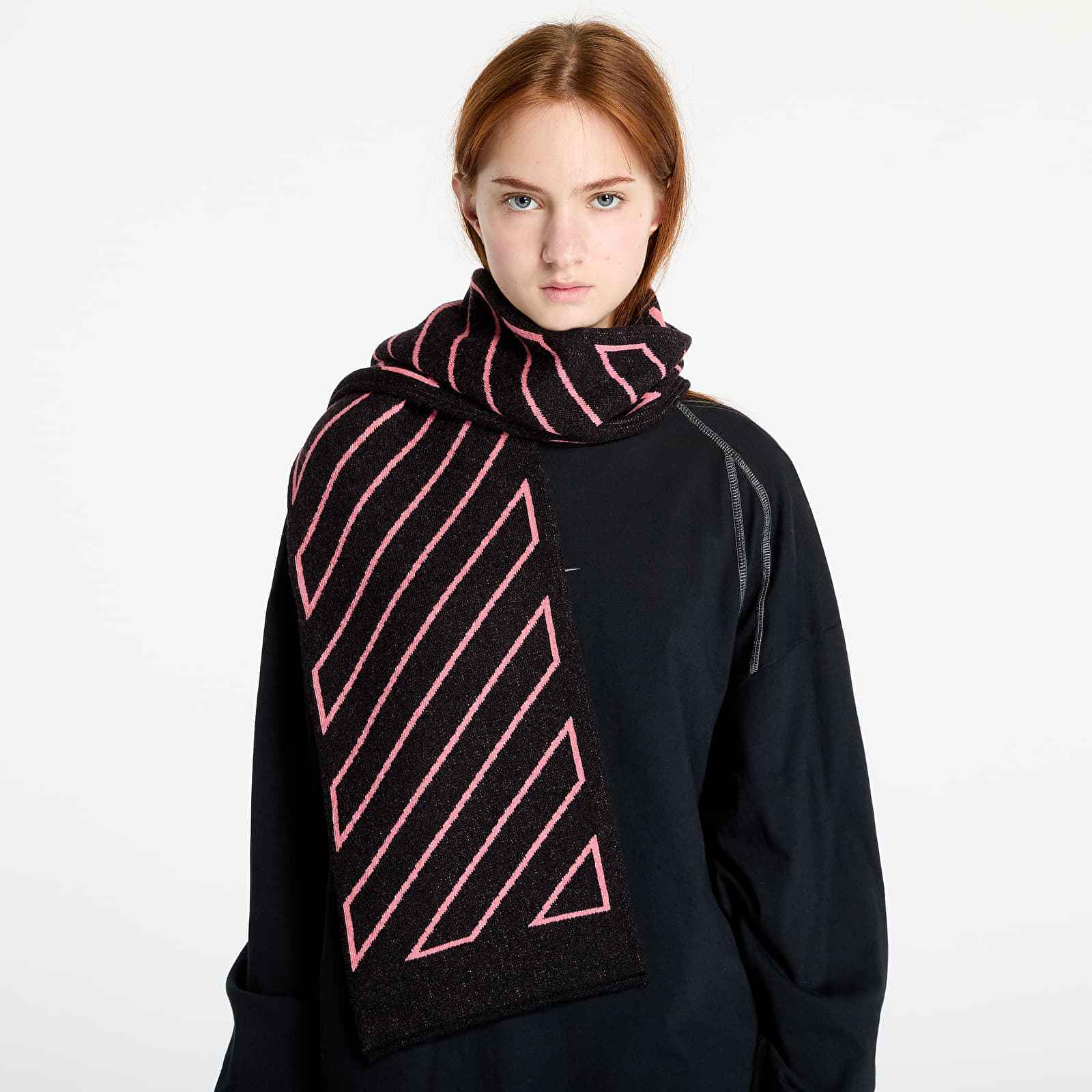 Eșarfă Off-White Kids Arrow Diag Scarf Black/ Pink - 1 | YEO