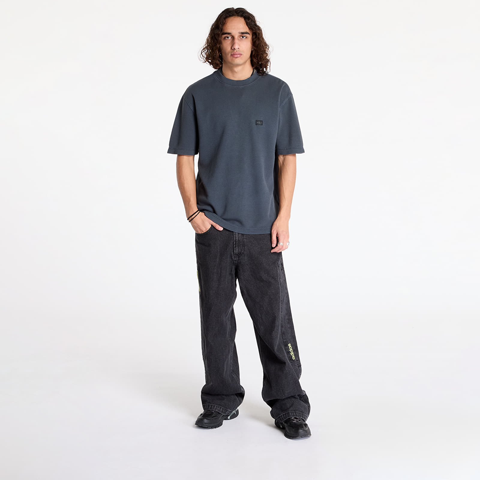 Trička Calvin Klein Jeans Waffle Woven Label Tee Black
