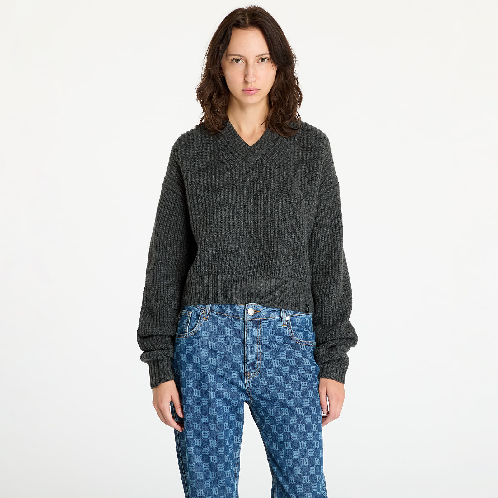 Női pulóverek Calvin Klein Jeans Chunky V-Neck Sweater Gray