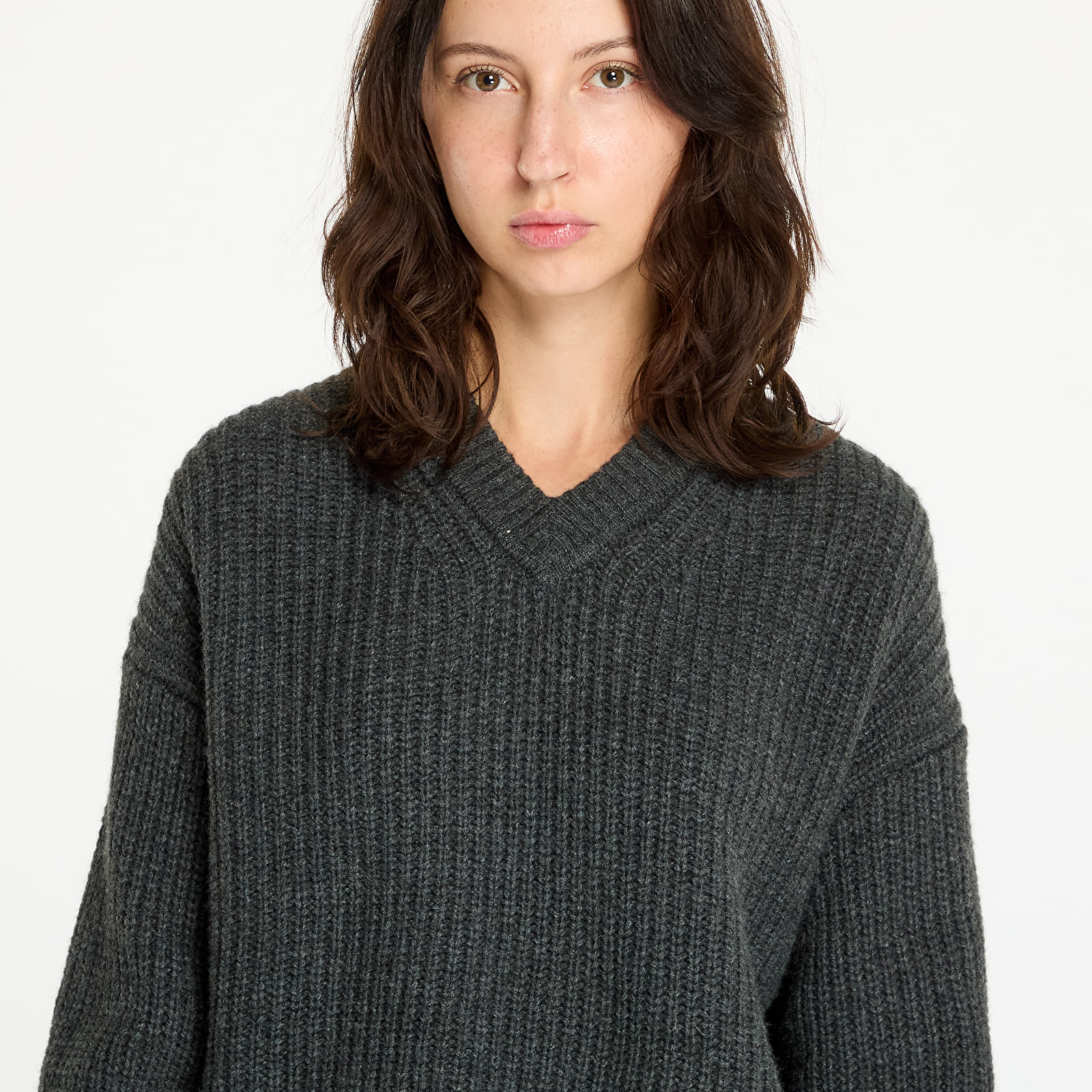 Női pulóverek Calvin Klein Jeans Chunky V-Neck Sweater Gray