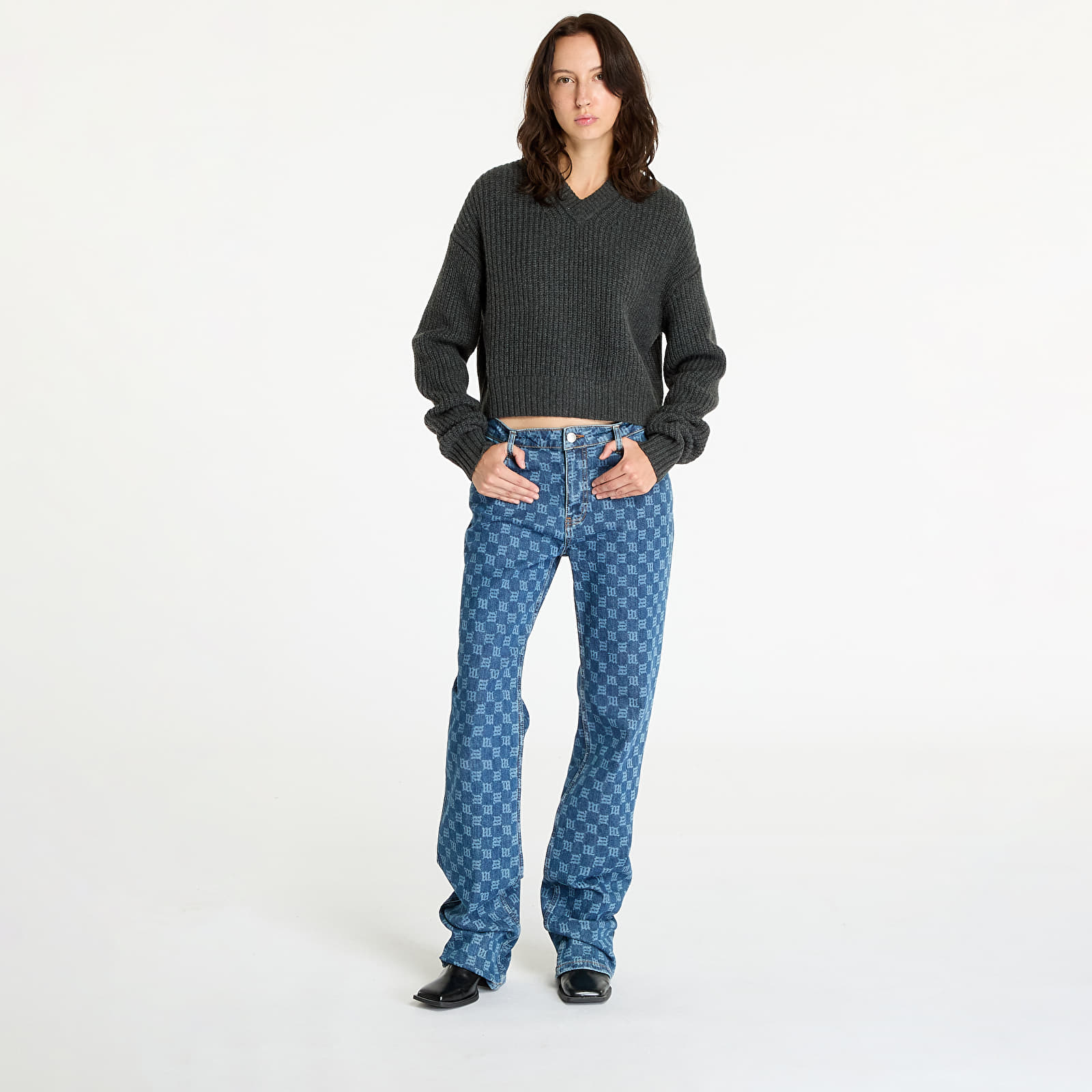 Női pulóverek Calvin Klein Jeans Chunky V-Neck Sweater Gray