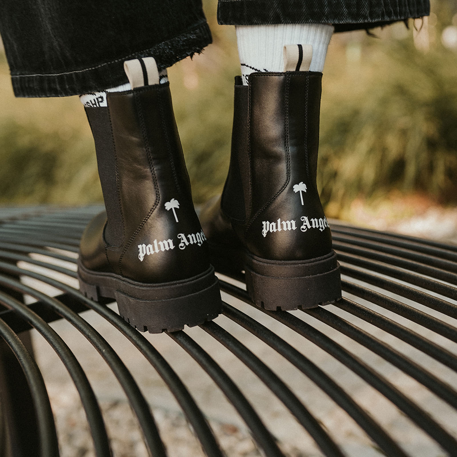 Férfi cipők Palm Angels Pa Chelsea Boot Black White