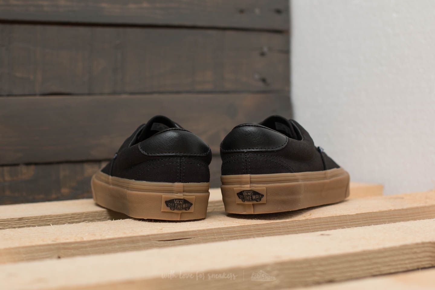 Vans era black store gum on feet