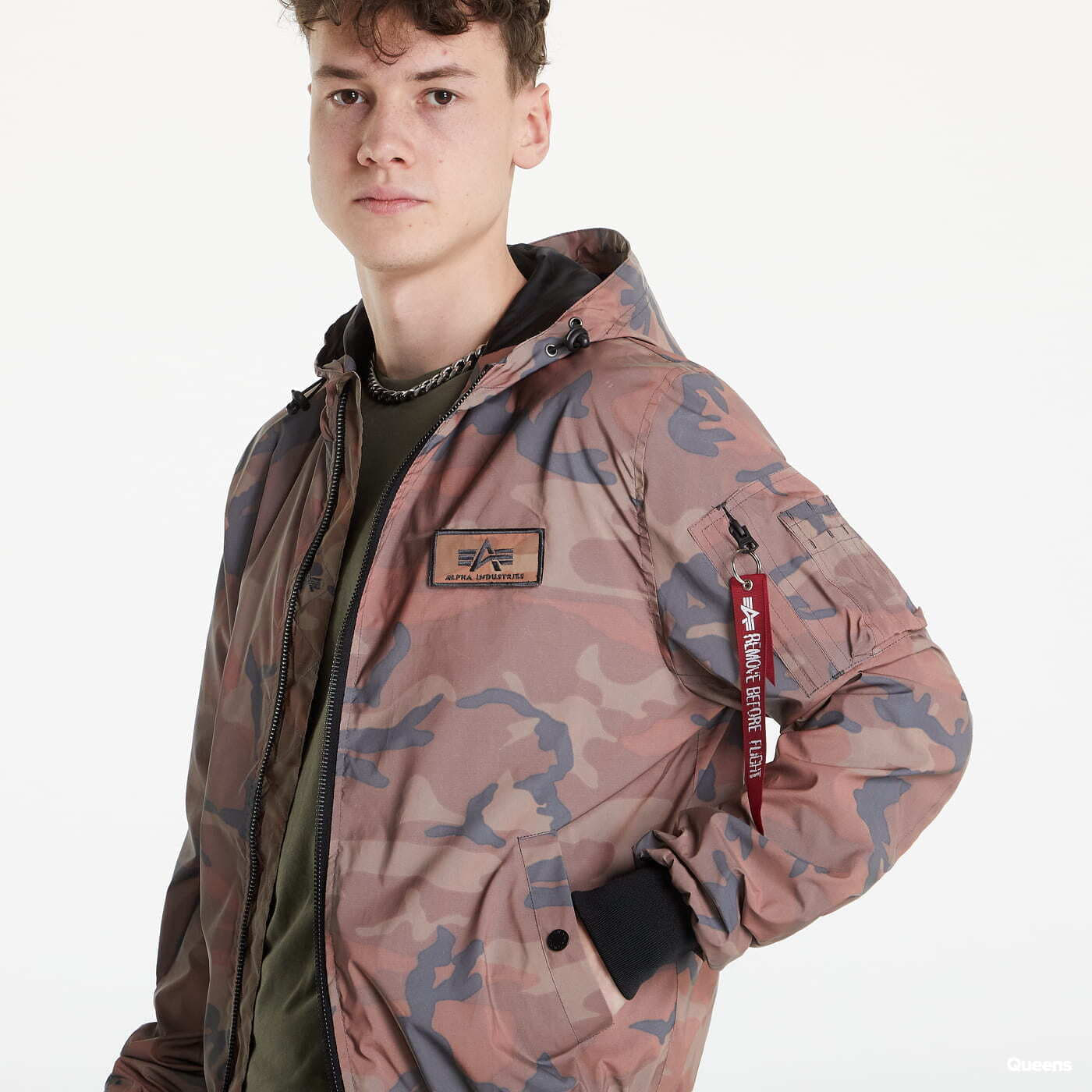 Větrovky Alpha Industries MA-1 LW Hoode Refl. Camo Brown