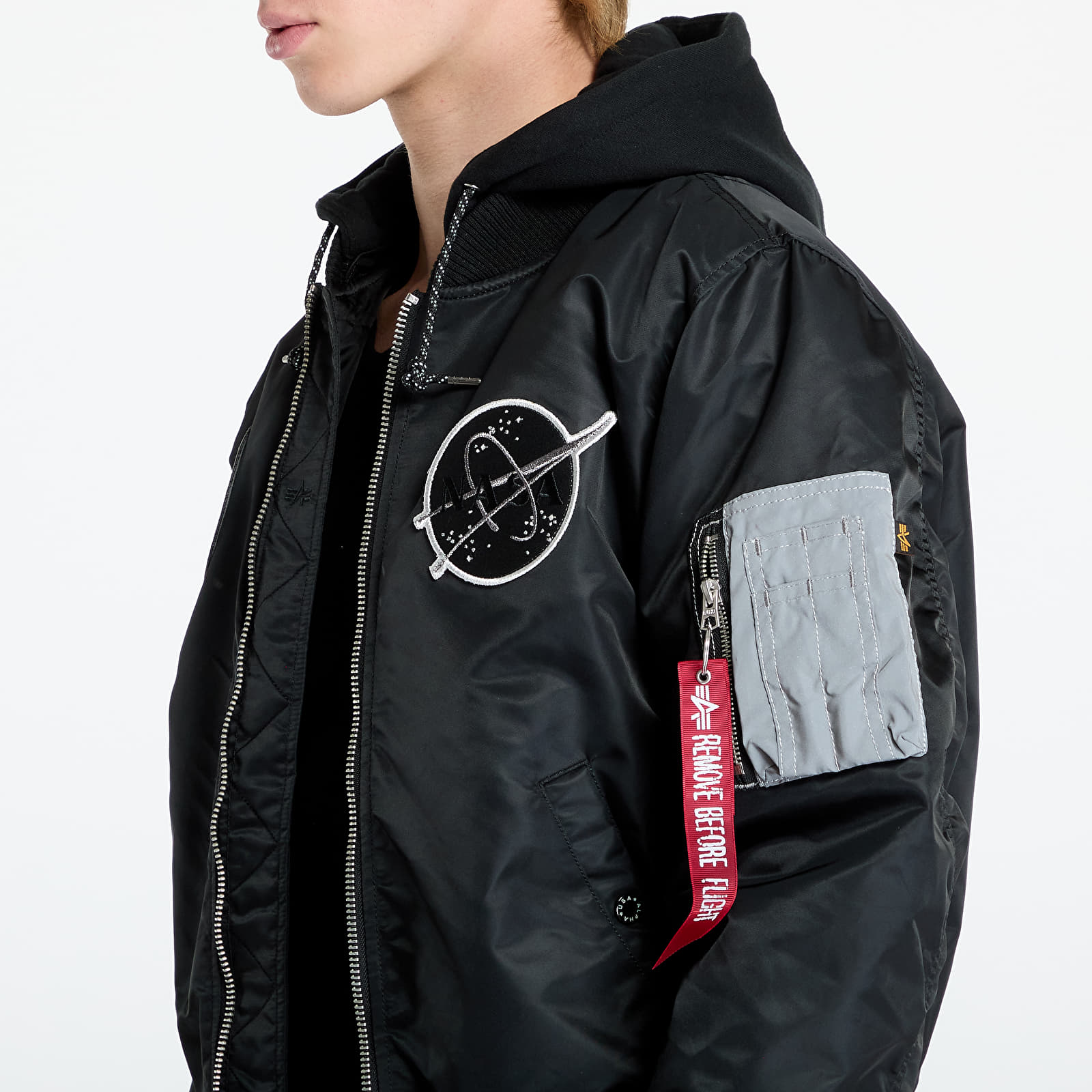 Giacche da uomo Alpha Industries MA-1 VF Hood Dark Side Black/ Reflective