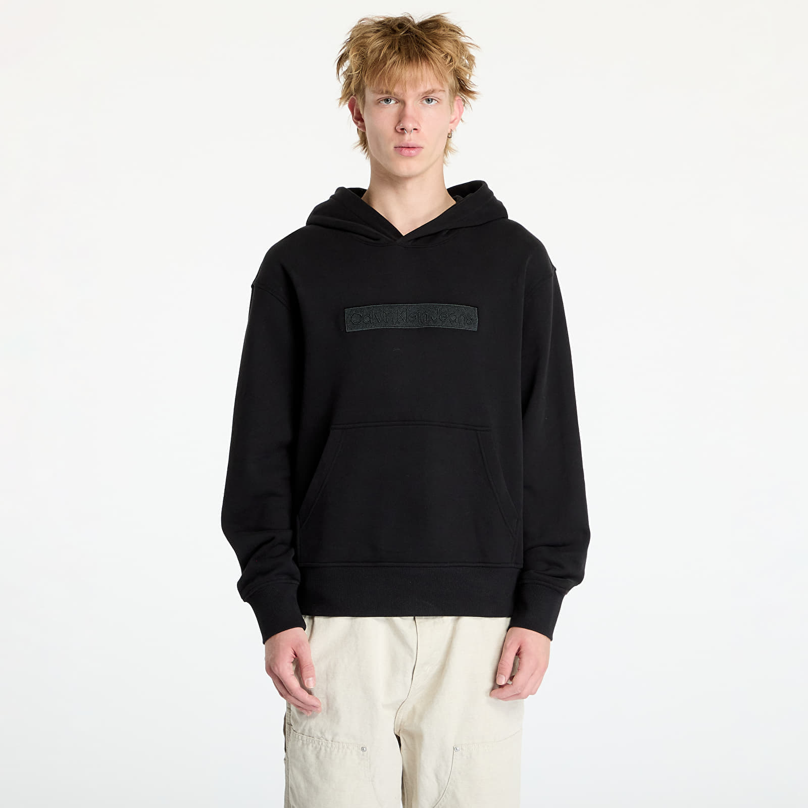 Hanorac Calvin Klein Jeans Embroidered Box Hoodie Black