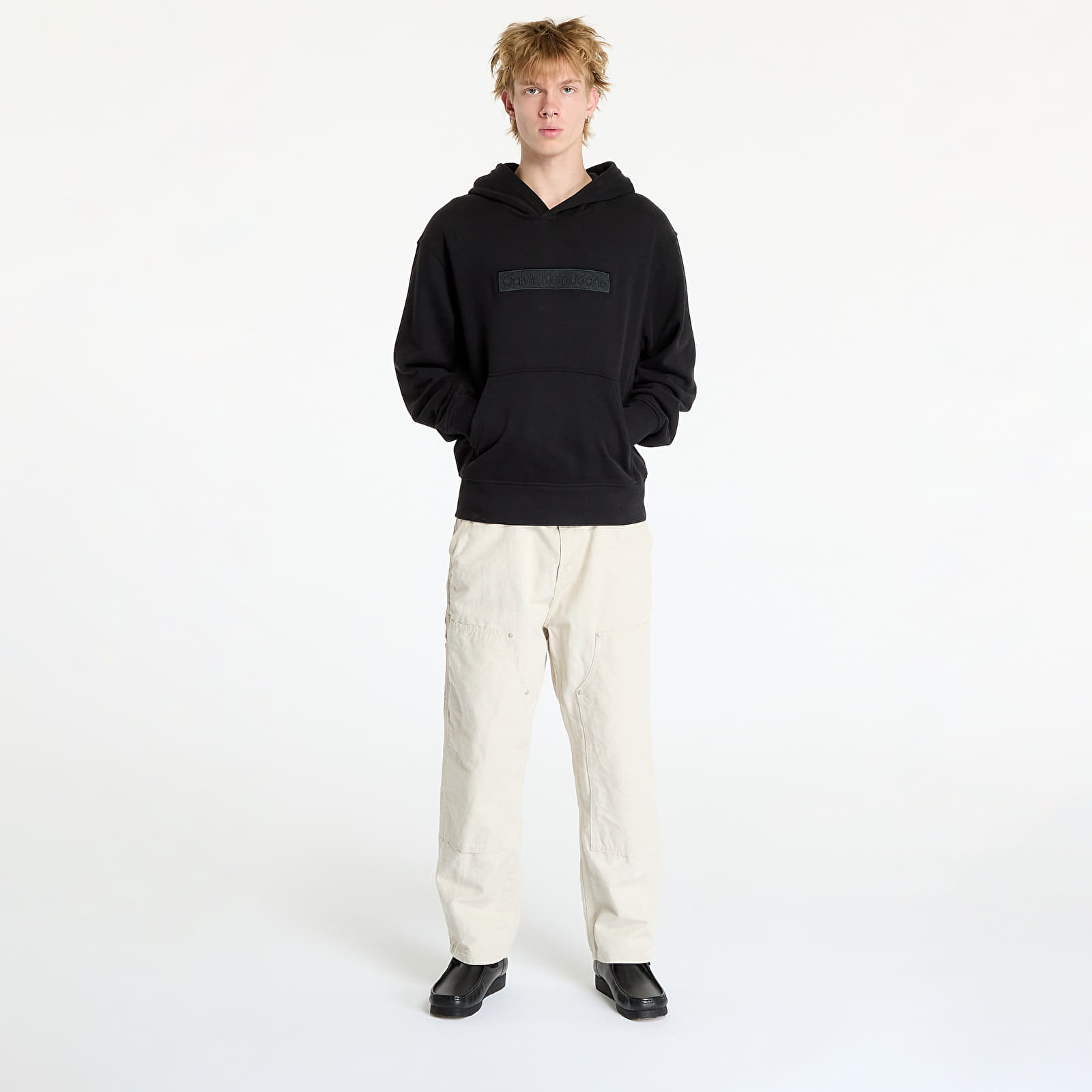 Pánske mikiny Calvin Klein Jeans Embroidered Box Hoodie Black