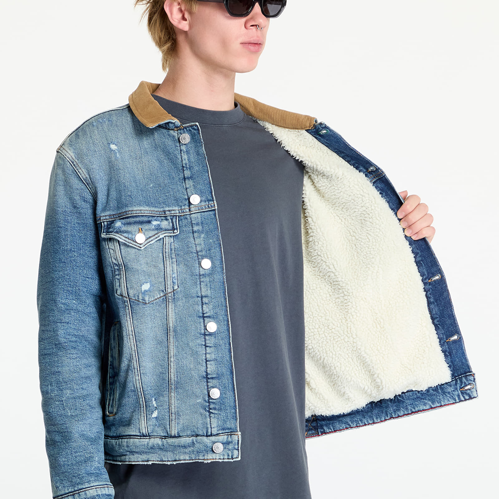 Férfi kabátok Tommy Jeans Ryan Teddy Regular Trucker Jacket Denim