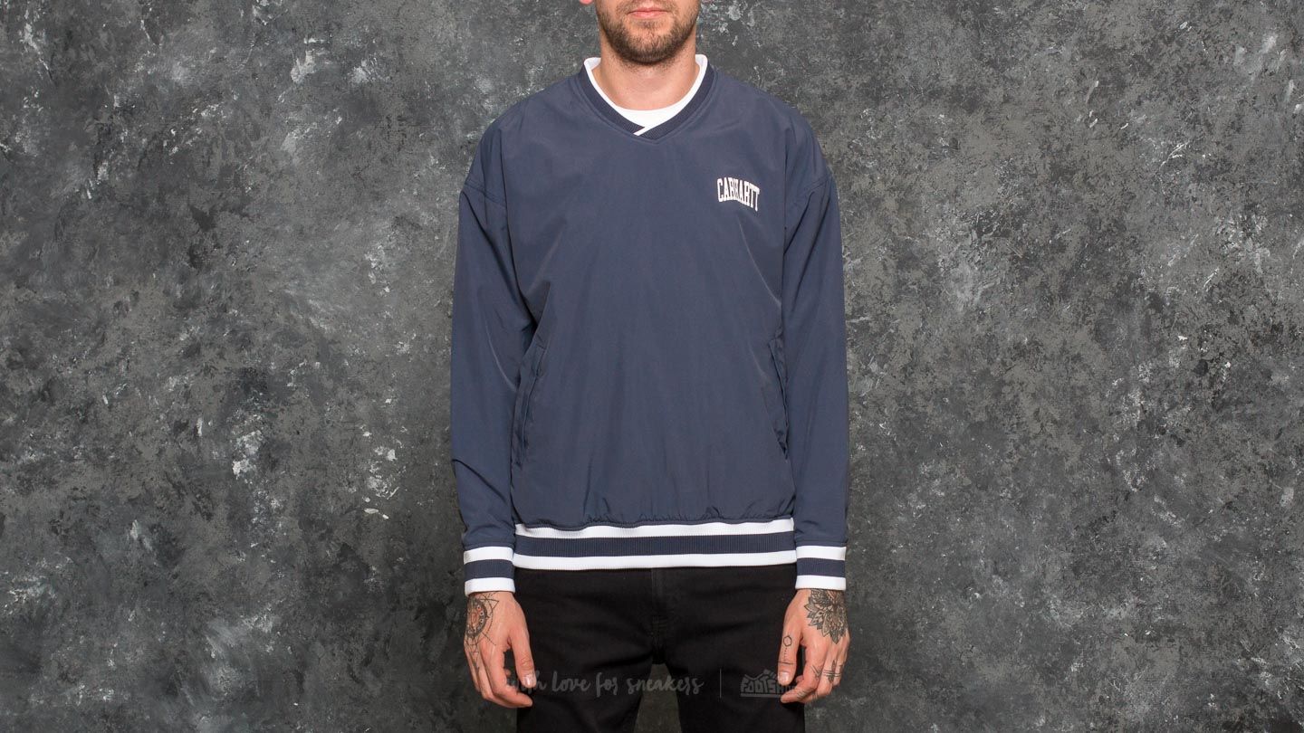Mikiny Carhartt WIP Division Script Coach Pullover Steel Navy/ White