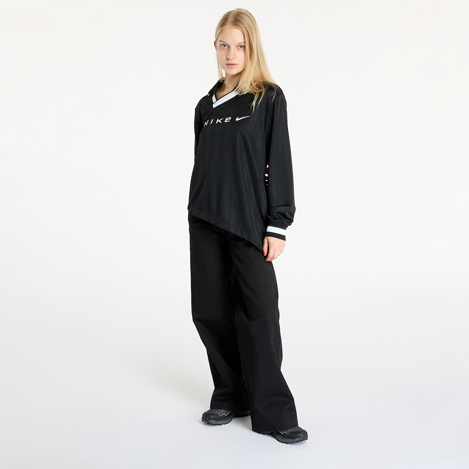 Trikots Nike Sportswear Collection Women's Dri-FIT Jacquard Long-Sleeve Jersey Top Black/ Lt Iron Ore/ White