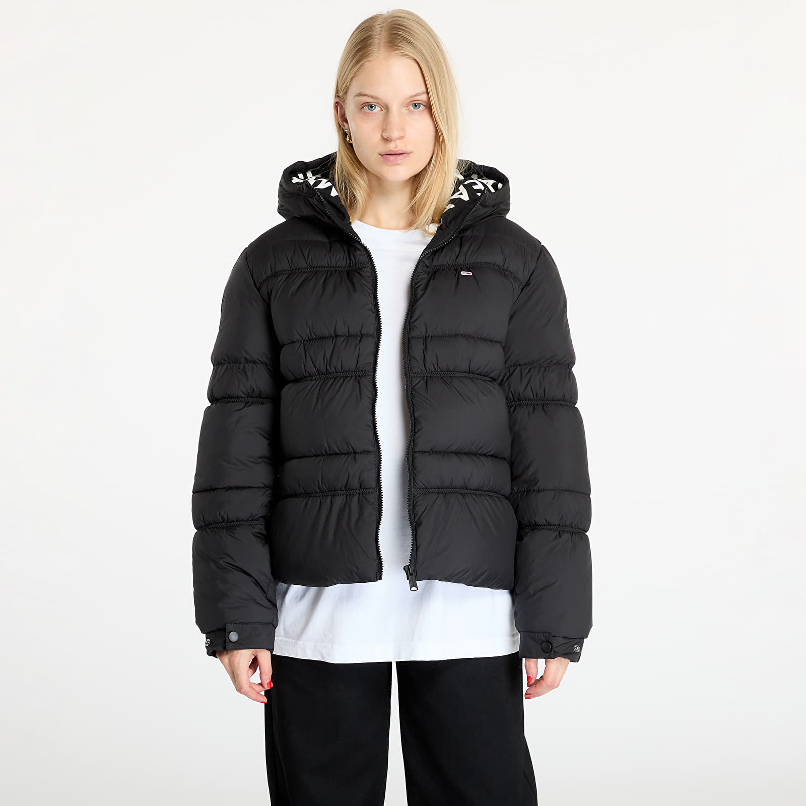 Giacche da donna Tommy Jeans Quilt Rouch Tape Jacket Black