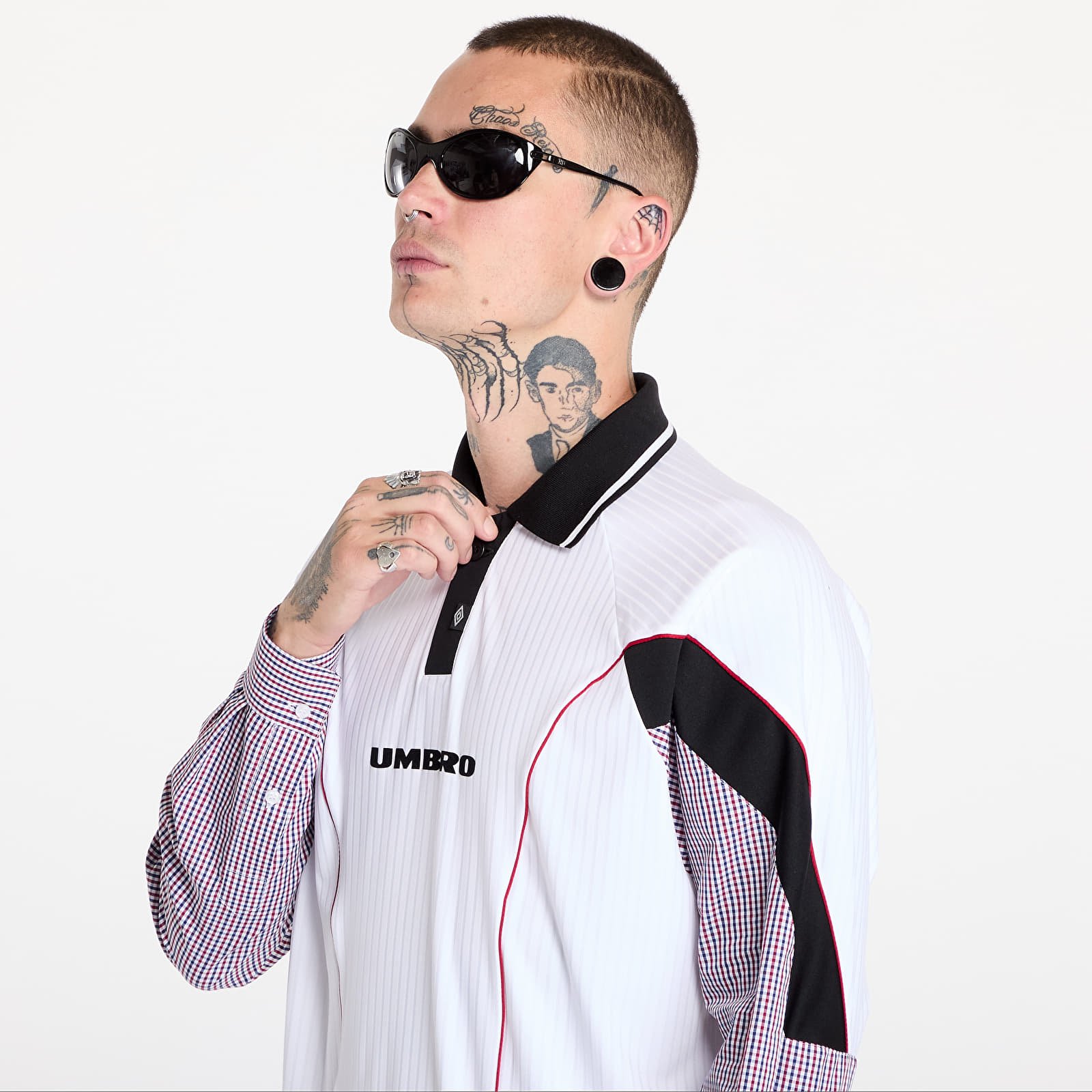 T-skjorter for menn Umbro by Slam Jam Gingham Cut Up Polo Shirt White