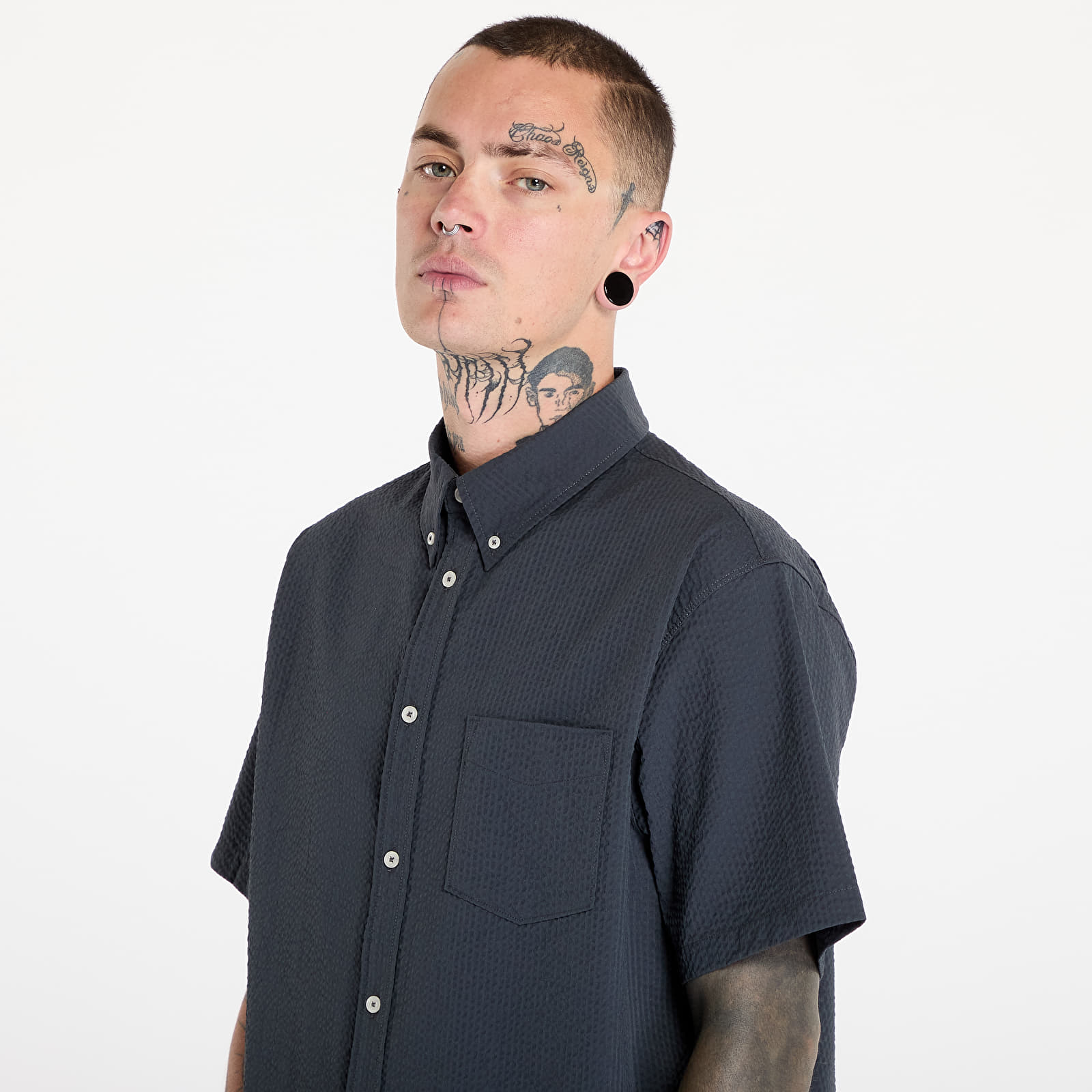Marškiniai Nike Life Men's Short-Sleeve Seersucker Button-Down Shirt Anthracite/ Anthracite