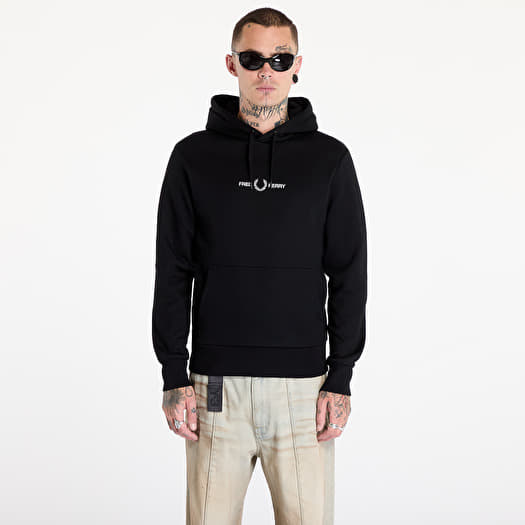 Men s hoodies FRED PERRY Double Graphic Hooded Sweatshirt Black Footshop