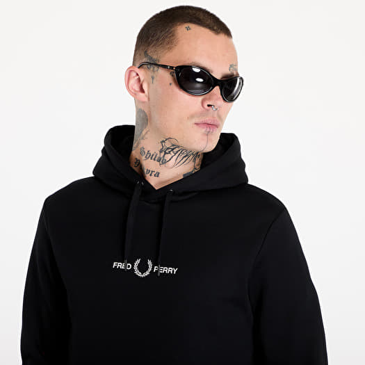 Men s hoodies FRED PERRY Double Graphic Hooded Sweatshirt Black Footshop