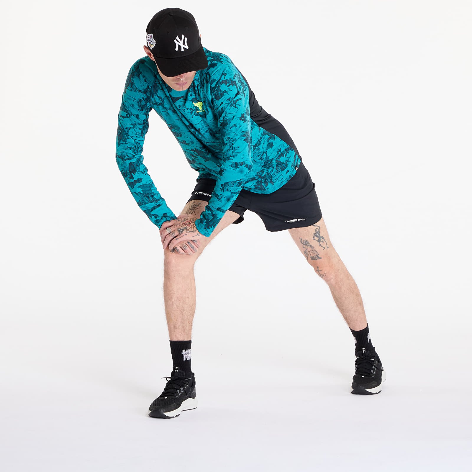 Trička Under Armour Project Rock IsoChill LS Hydro Teal/ Black/ High-Vis Yellow