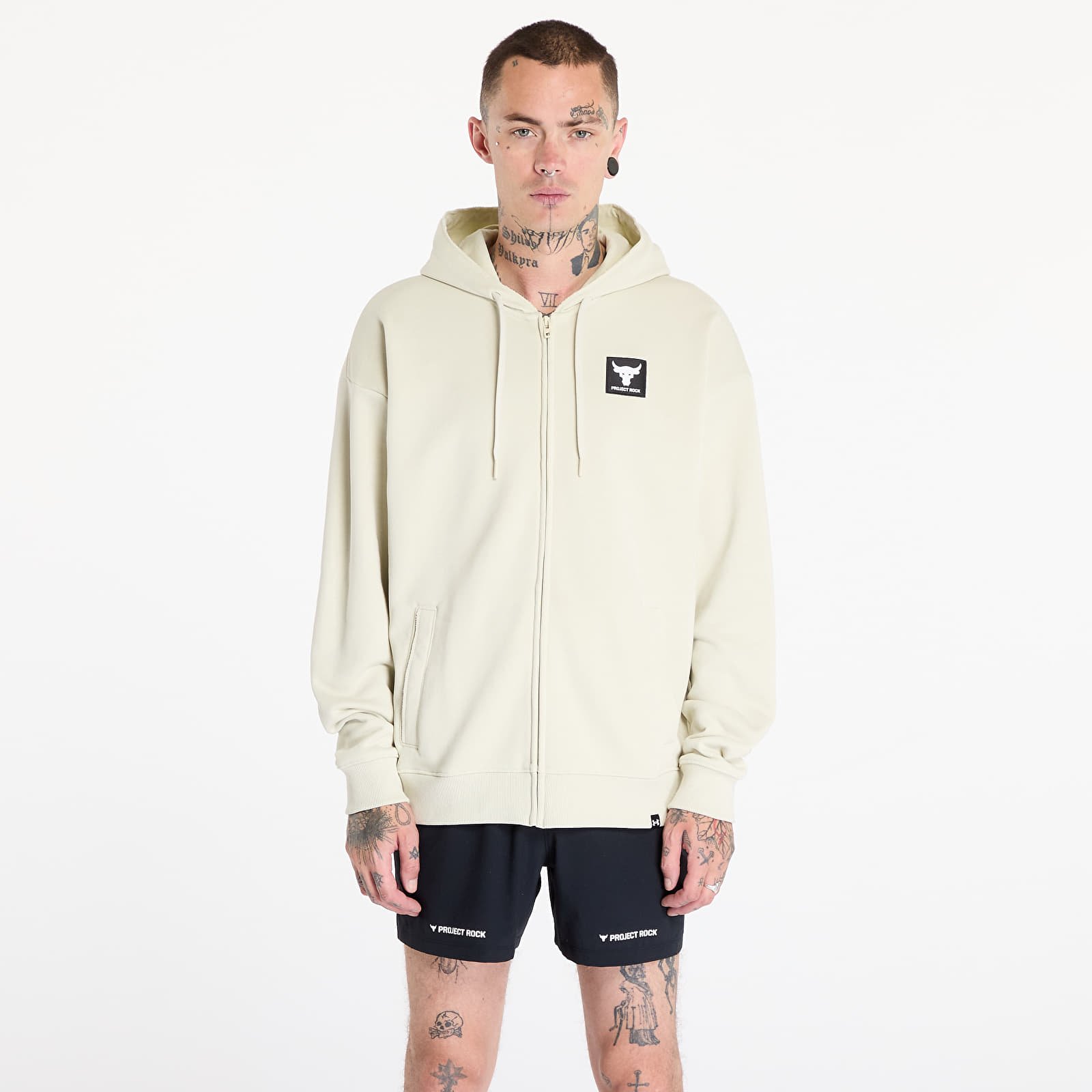 Mikiny Under Armour Project Rock Heavyweight Terry Full Zip Sweatshirt Silt/ Black