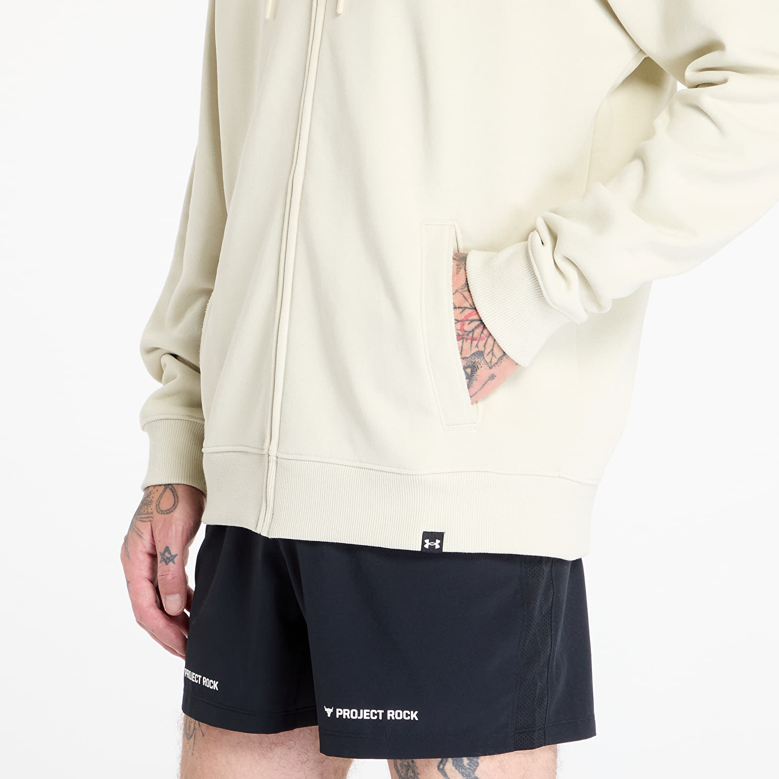 Mikiny Under Armour Project Rock Heavyweight Terry Full Zip Sweatshirt Silt/ Black