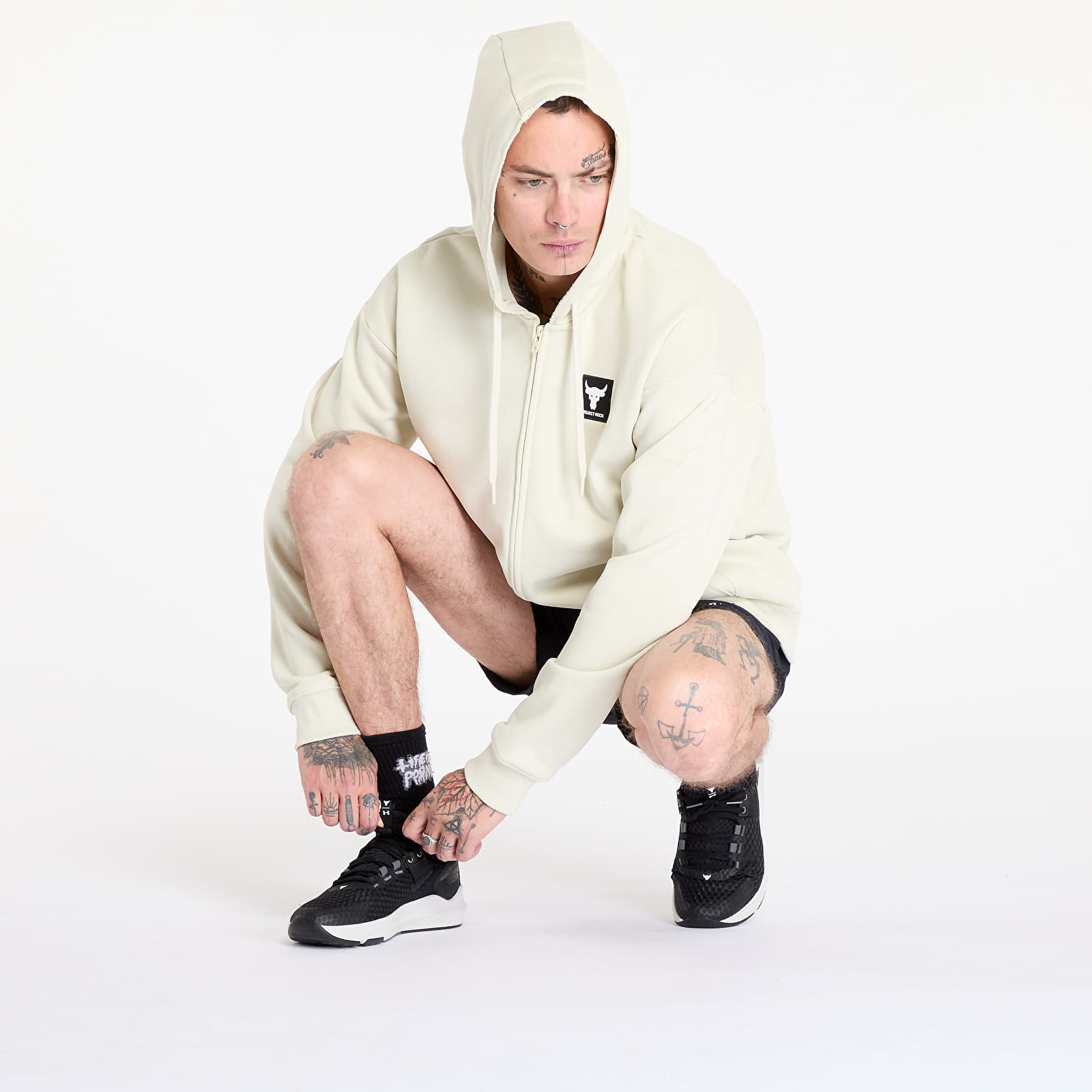 Mikiny Under Armour Project Rock Heavyweight Terry Full Zip Sweatshirt Silt/ Black
