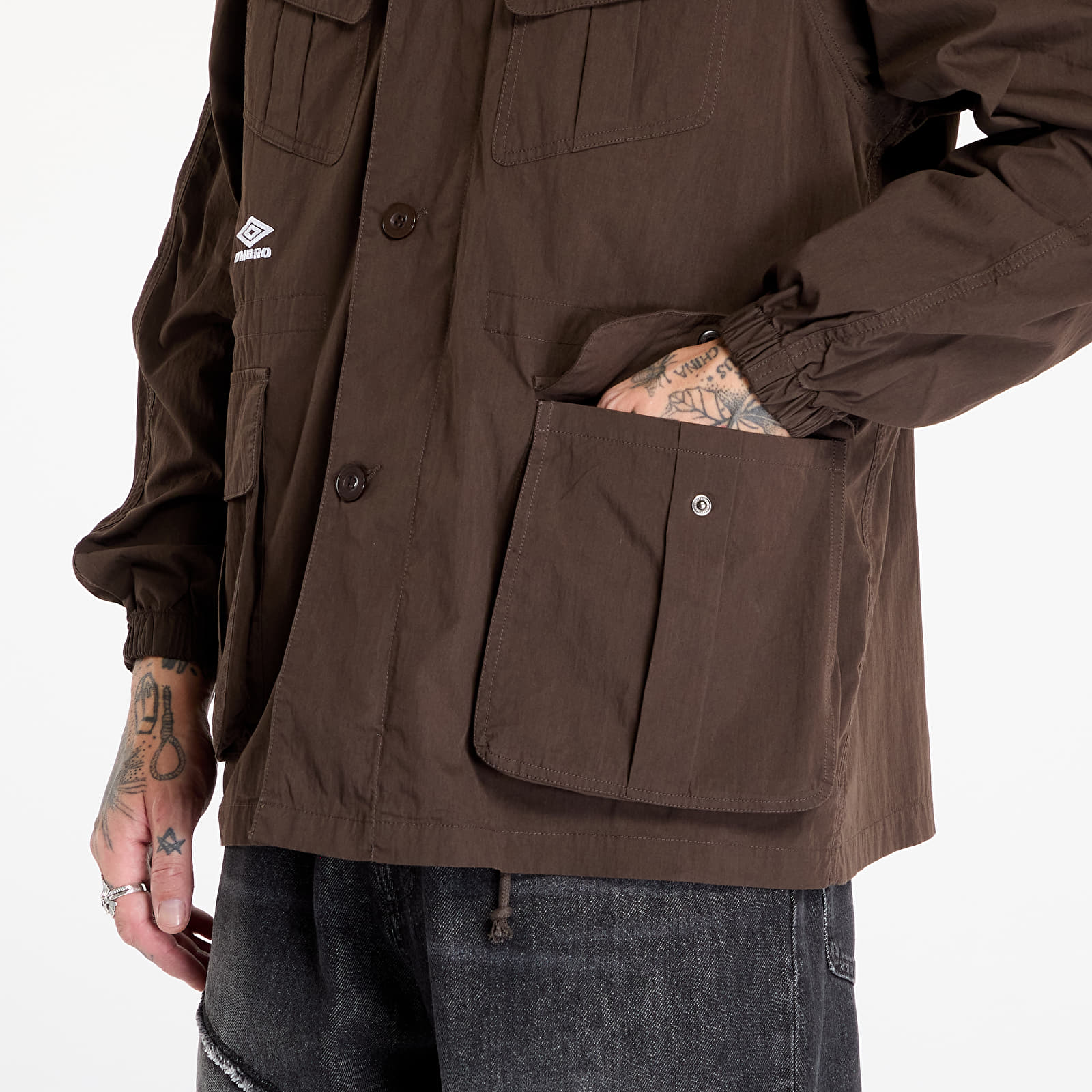 Pánské bundy Umbro by Slam Jam Masked Field Jacket Dark Brown