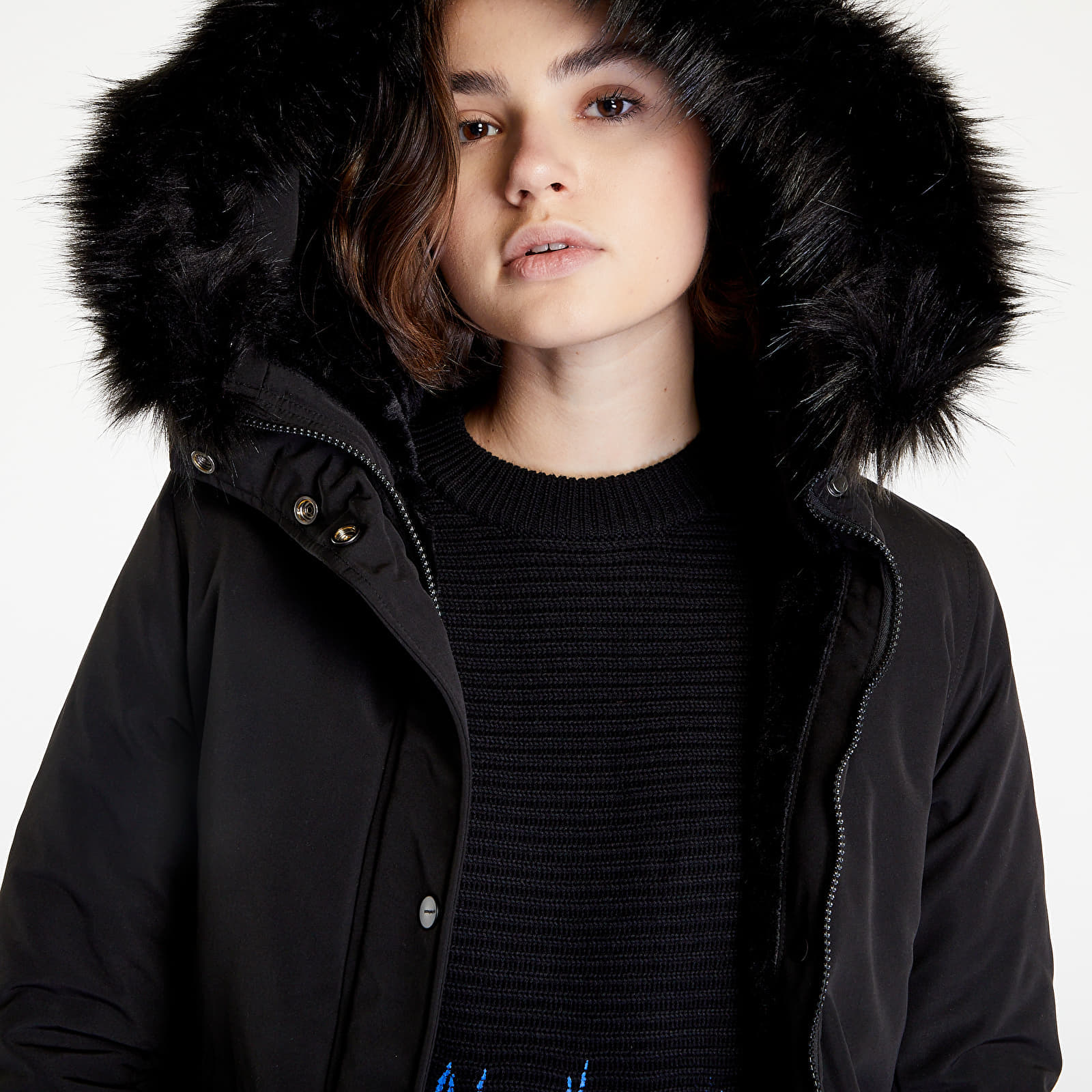 Moteriškos striukės Sixth June Mid Length Parka W/ Fur Black