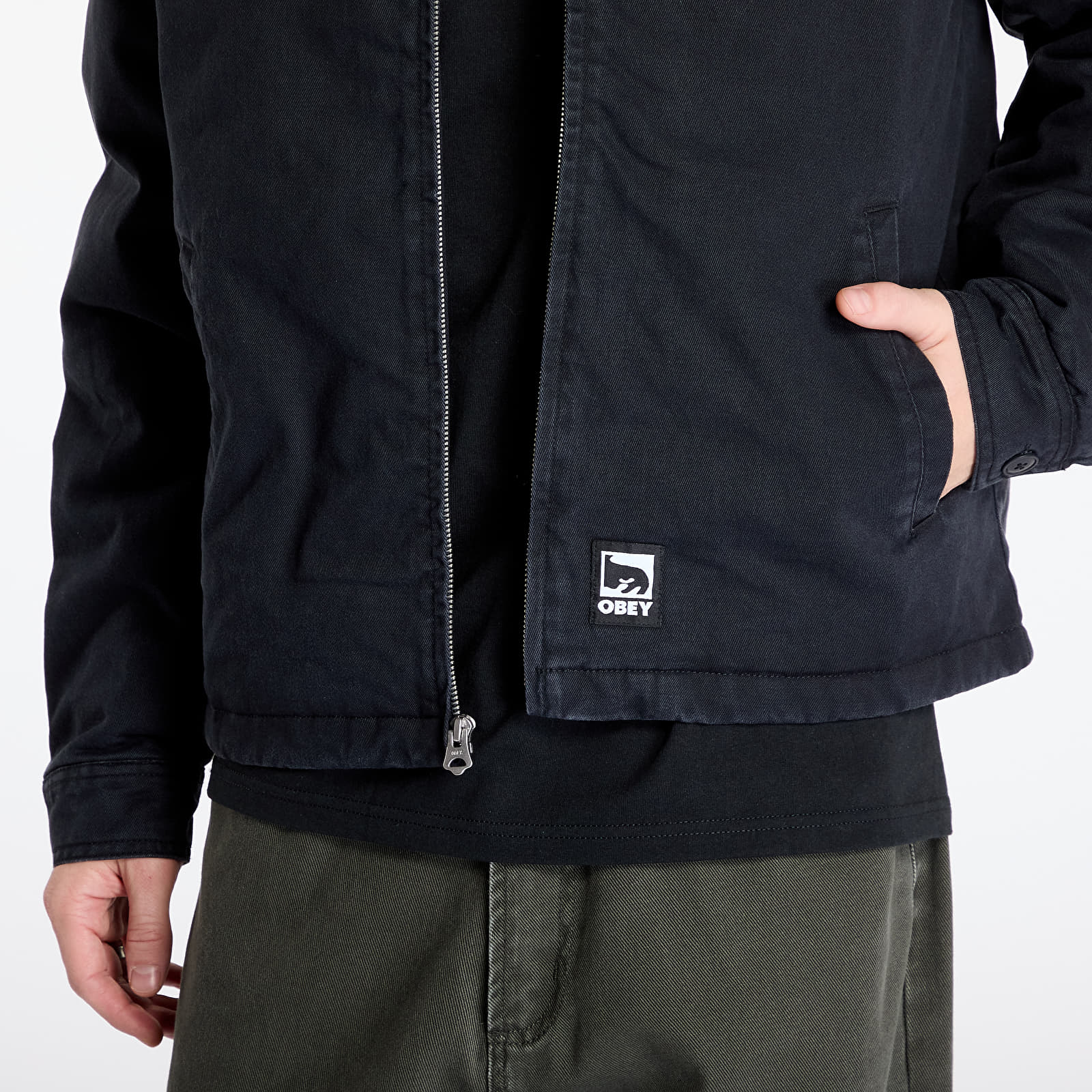 Men s jackets OBEY Head Jazz Zip Up Jacket Digital Black Faded Wash Footshop