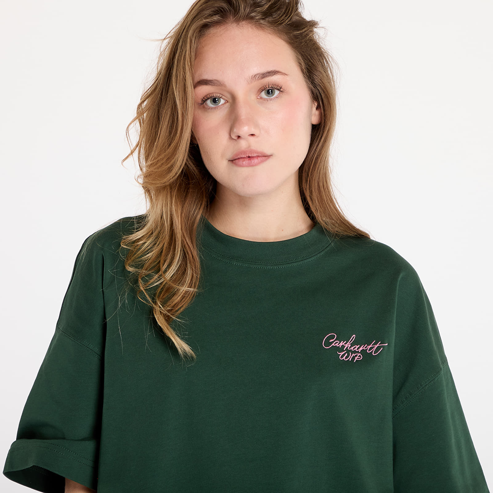 T-shirty męskie Carhartt WIP S/S Signature Script T-Shirt UNISEX Sycamore Tree/ Dusty Rose