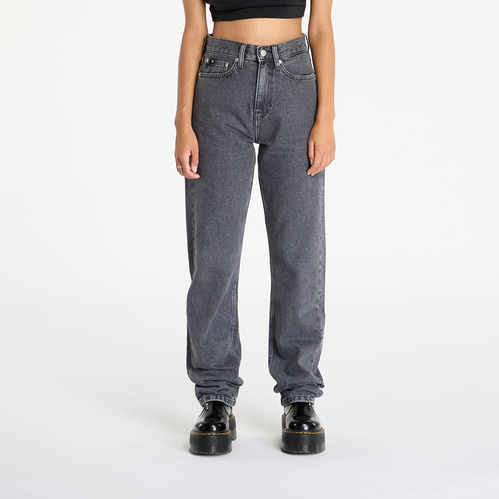 Pantaloni Calvin Klein Jeans High Rise Straight Jeans Grey