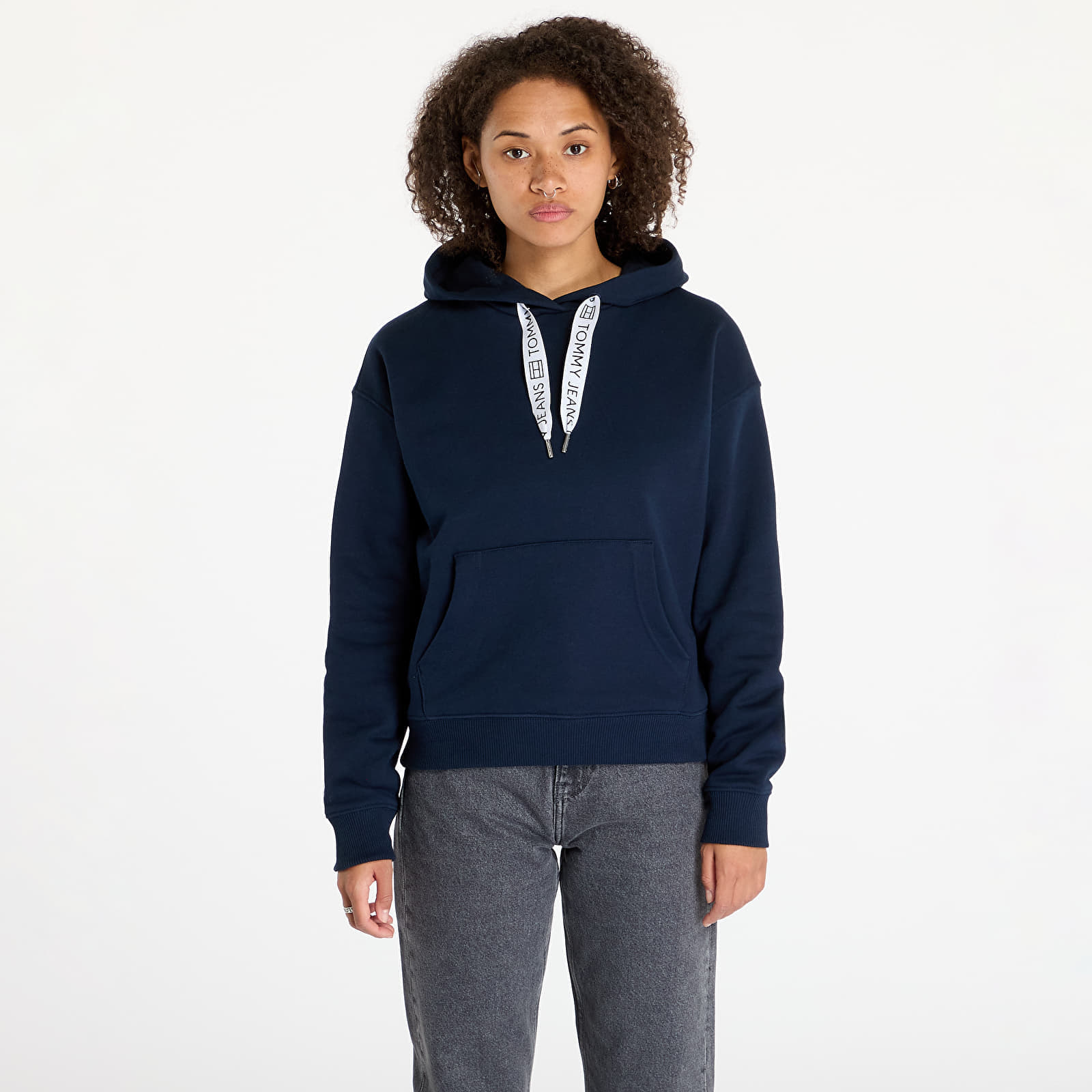 Felpa Tommy Jeans Boxy Logo Drawcord Hoodie Navy XS