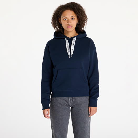 Tommy Jeans Boxy Logo Drawcord Hoodie Navy