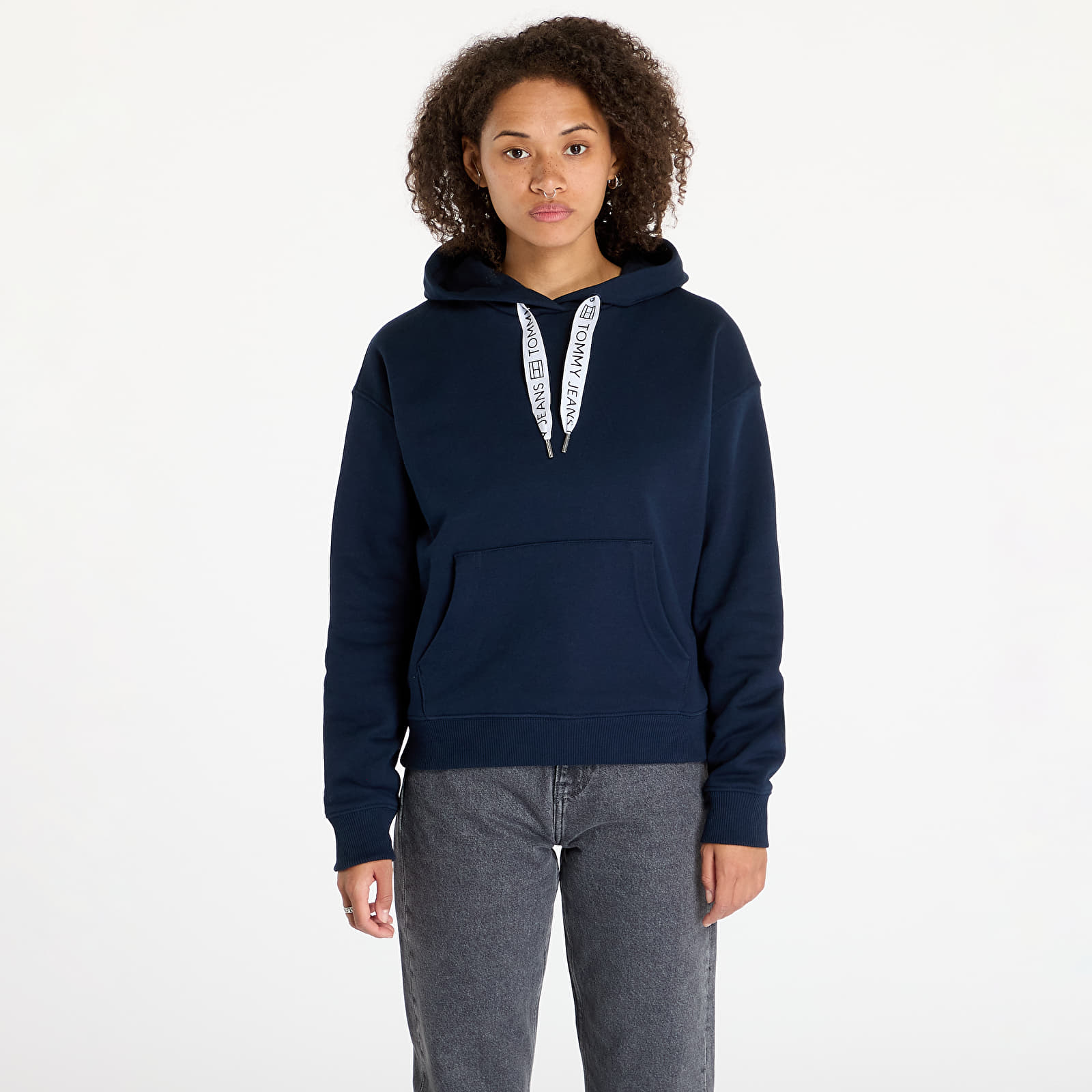 Hoodies and sweatshirts  Tommy Jeans Boxy Logo Drawcord Hoodie Navy