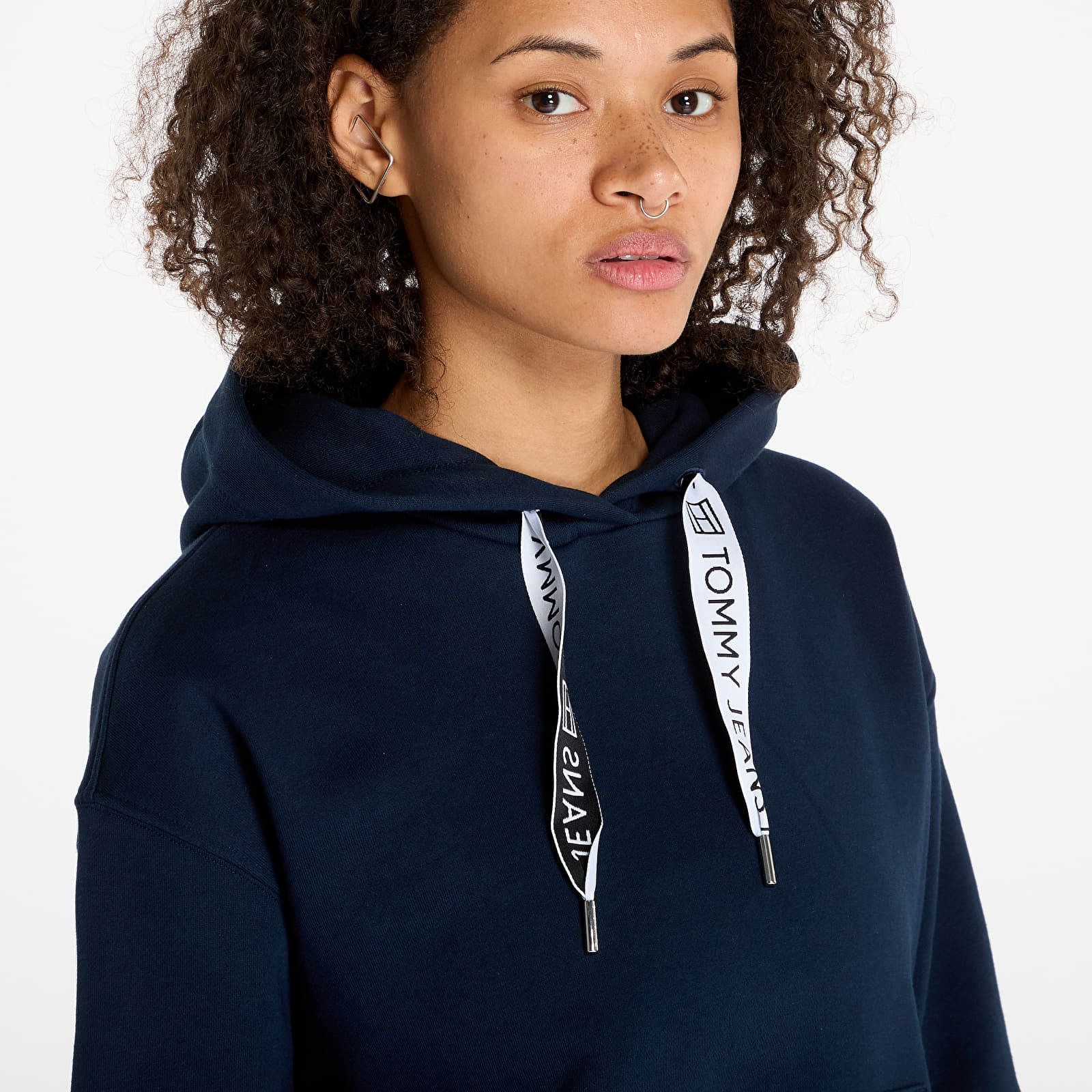 Hoodies and sweatshirts  Tommy Jeans Boxy Logo Drawcord Hoodie Navy