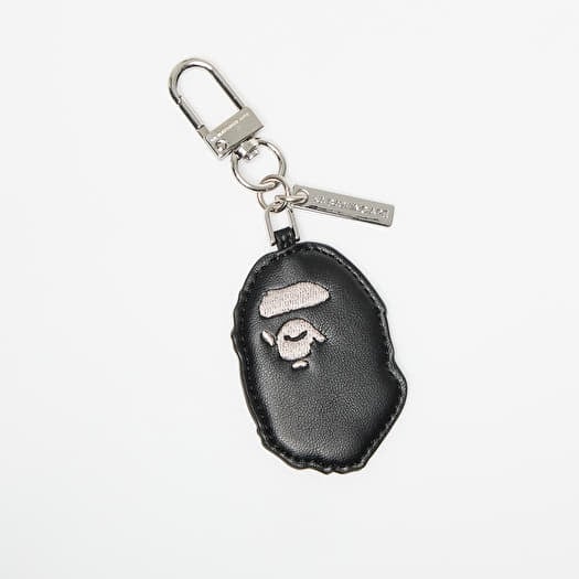 A BATHING APE Ape Head Pu Leather Keychain M Black