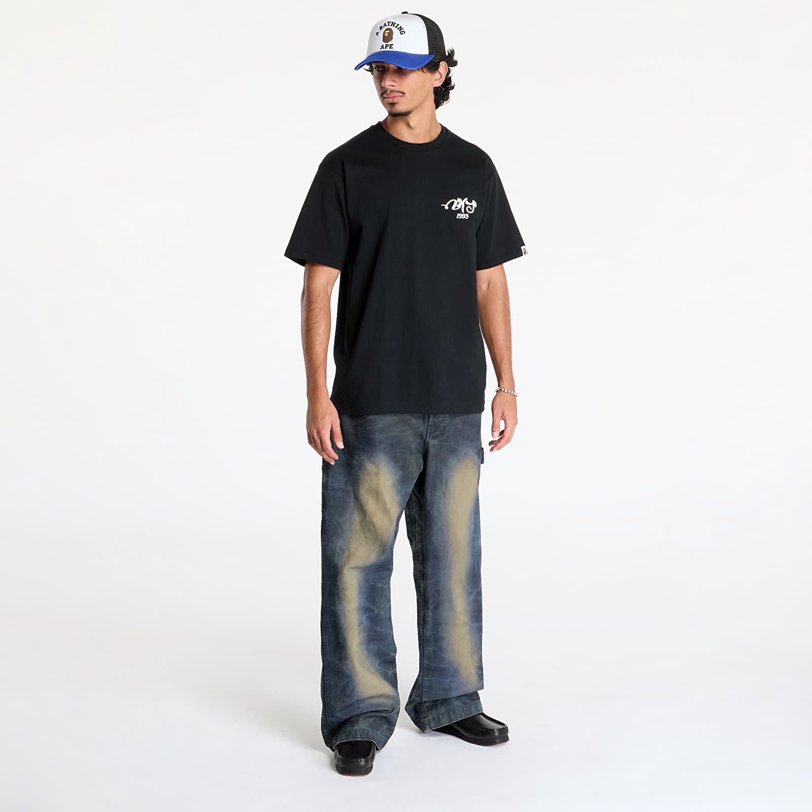 Magliette da uomo A BATHING APE Embroidery Style Souvenir Logo Tee Black
