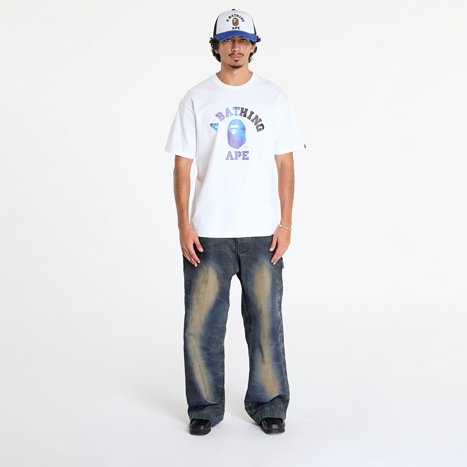 T-shirty męskie A BATHING APE Tie Dye College Tee White/ Black