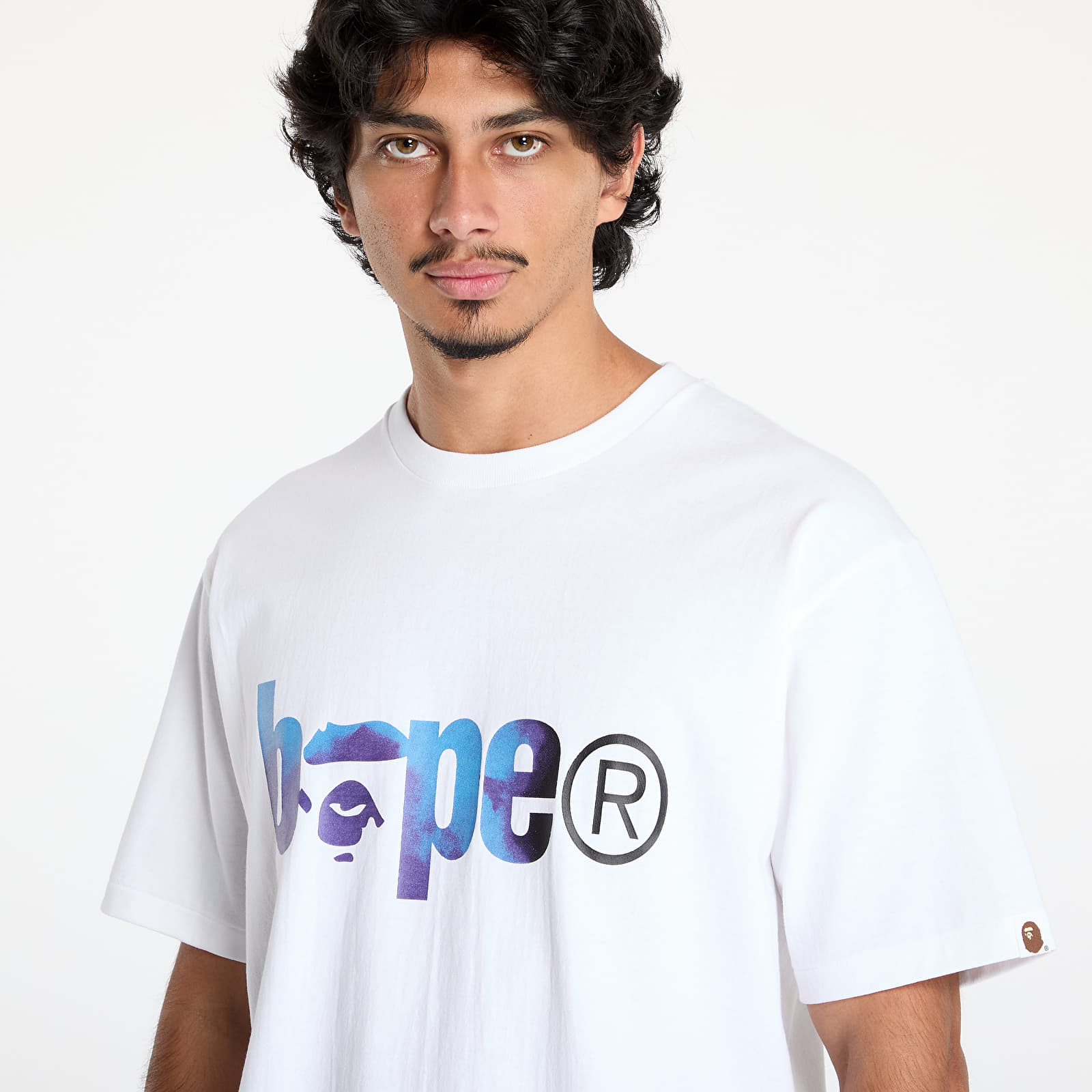 Magliette da uomo A BATHING APE Tie Dye Bape Logo Tee White/ Black