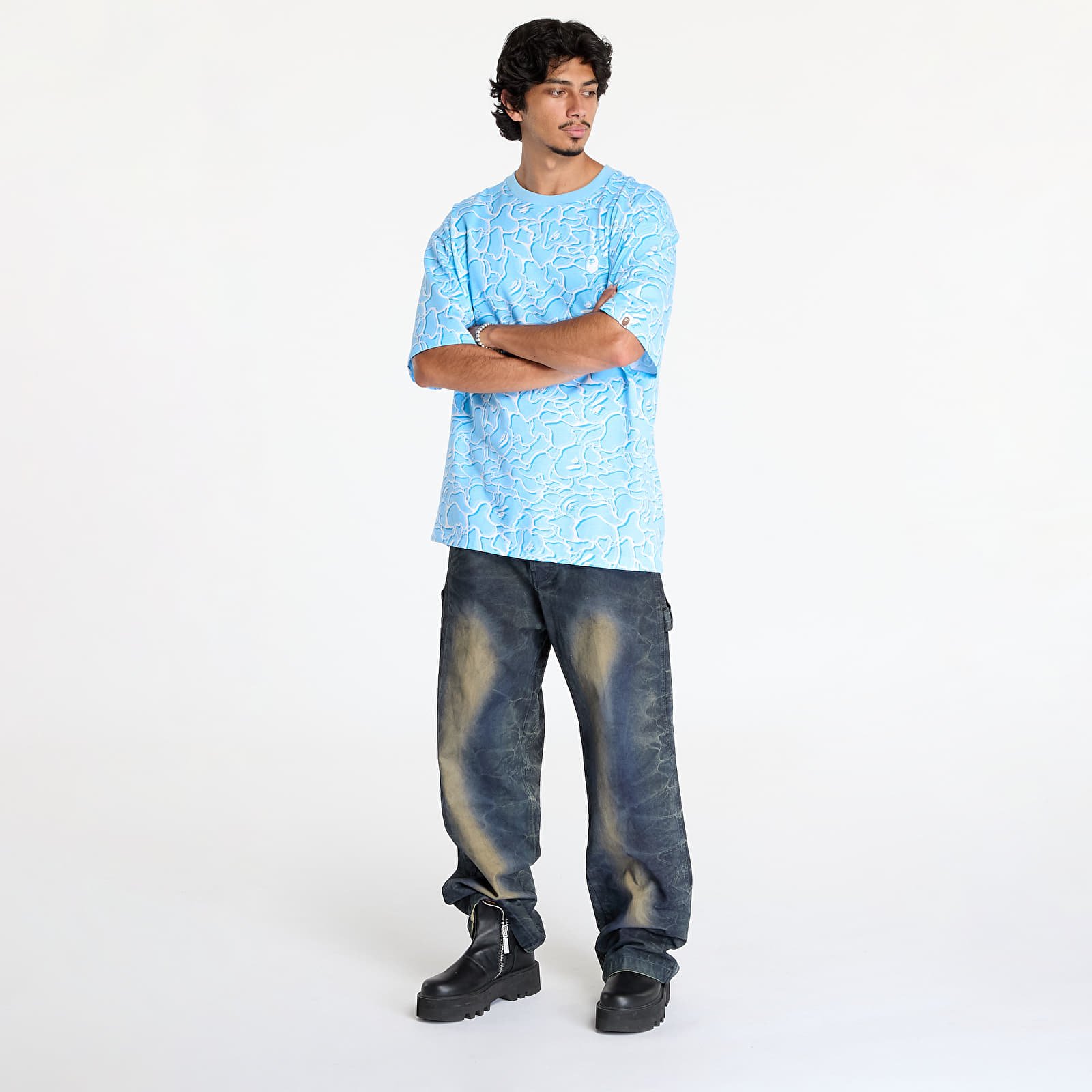 Männer T-Shirts A BATHING APE Abc Sea Surface Camo Relaxed Fit Tee Blue