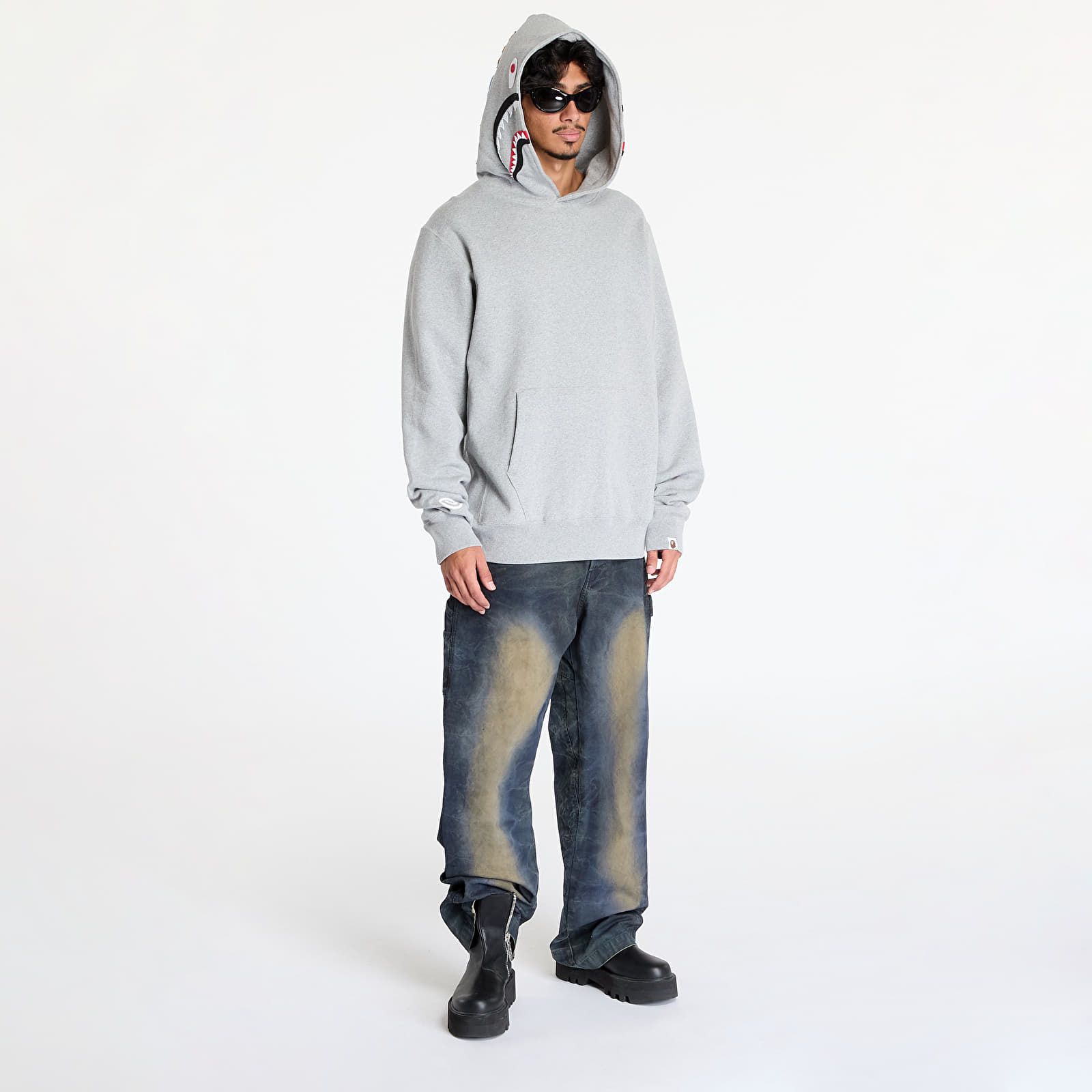 Pánske mikiny A BATHING APE Shark Pullover Hoodie Gray