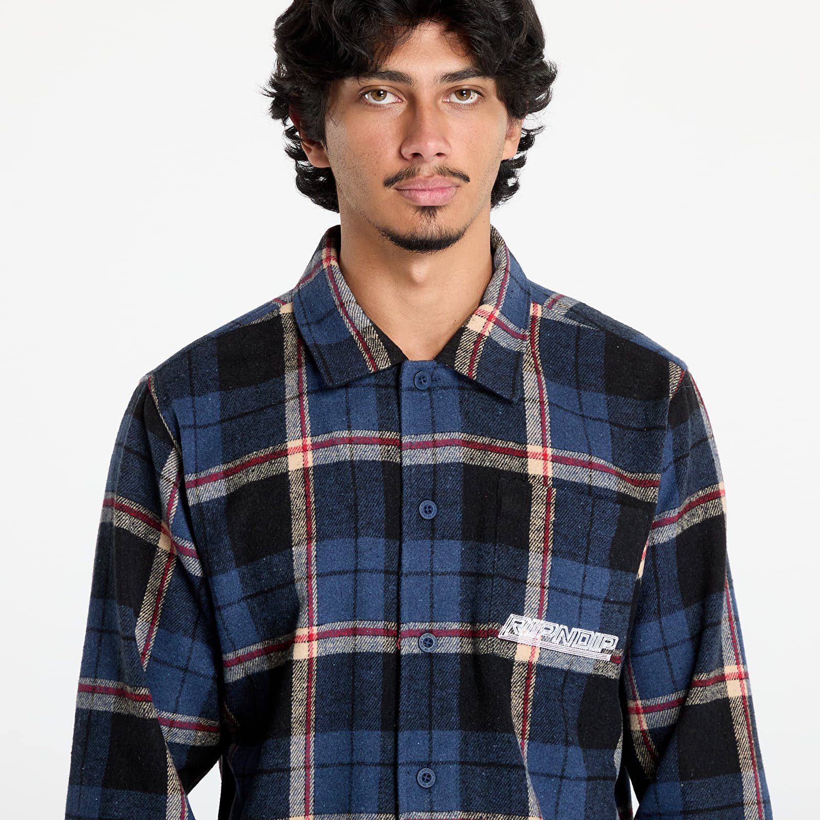 Men's shirts RIPNDIP Robo Button Up Flannel Shirt Navy