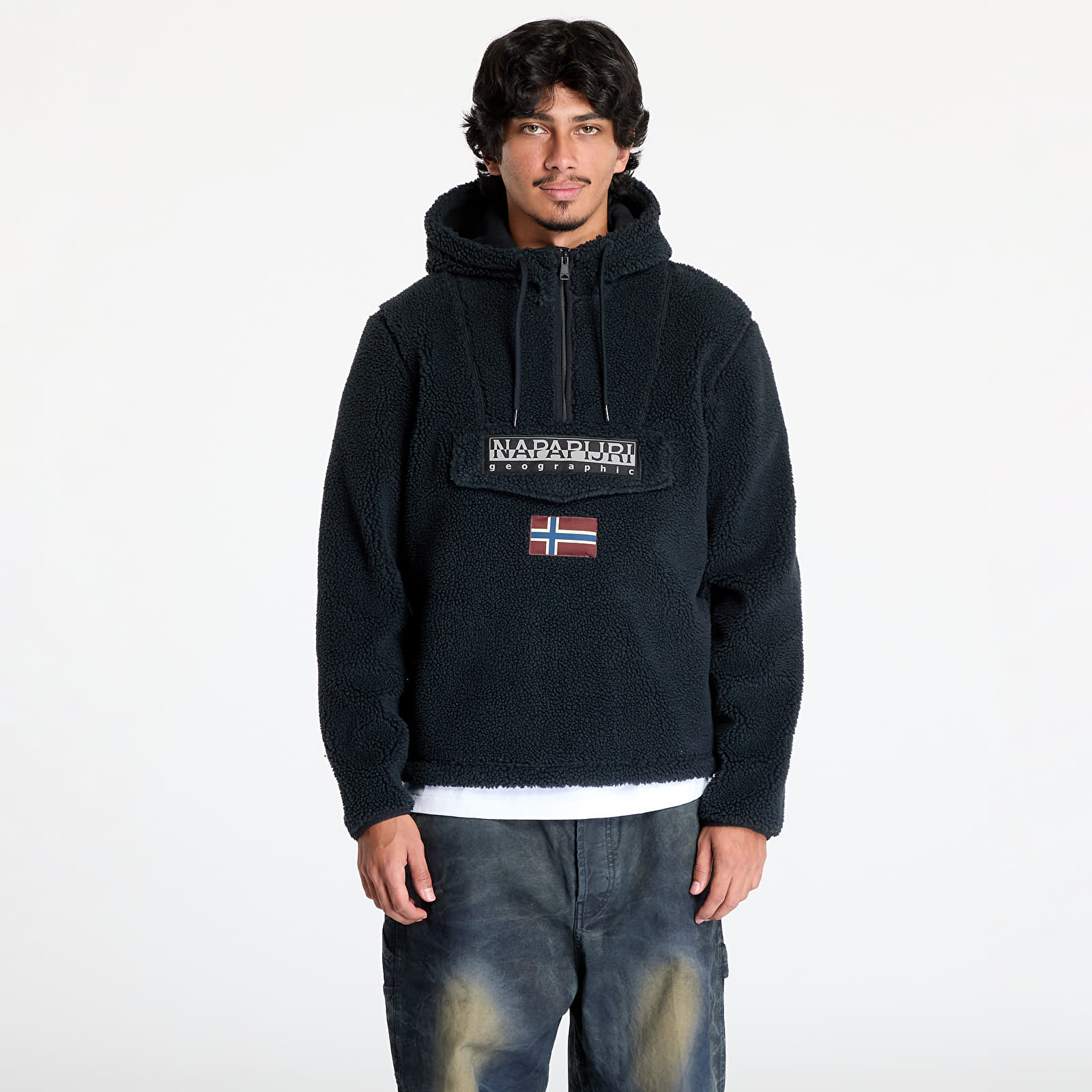 Férfi kapucnis pulcsik Napapijri T-Burgee Curly Hoodie Black