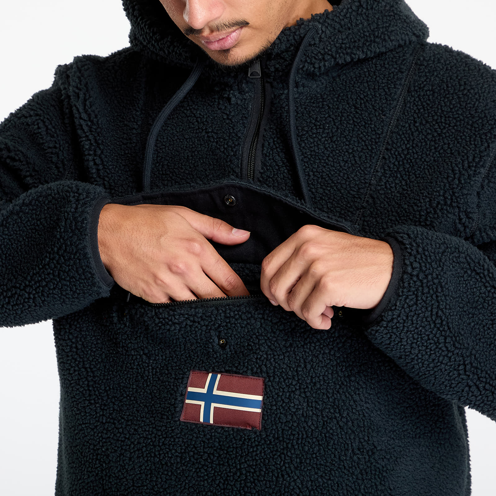 Férfi kapucnis pulcsik Napapijri T-Burgee Curly Hoodie Black