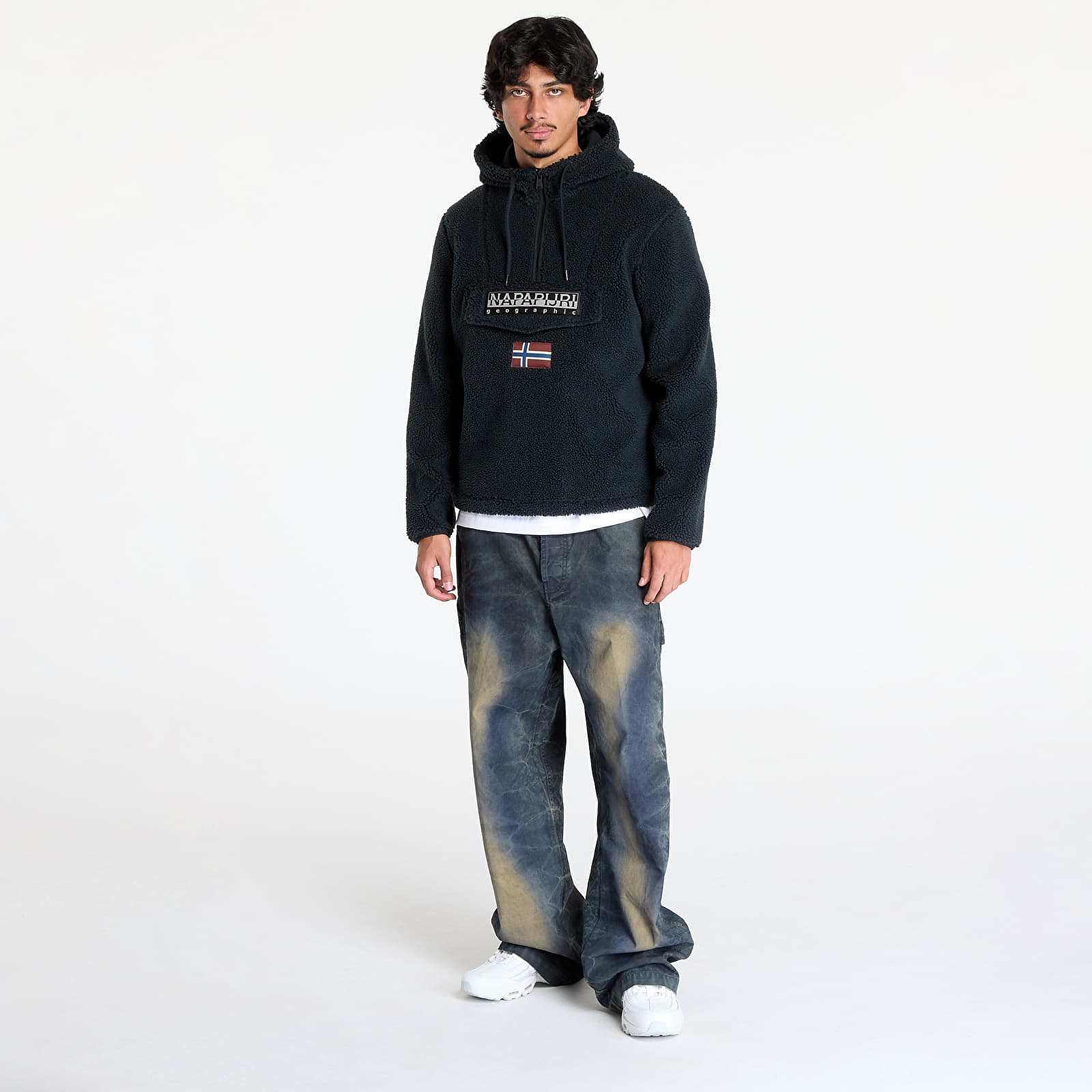 Férfi kapucnis pulcsik Napapijri T-Burgee Curly Hoodie Black