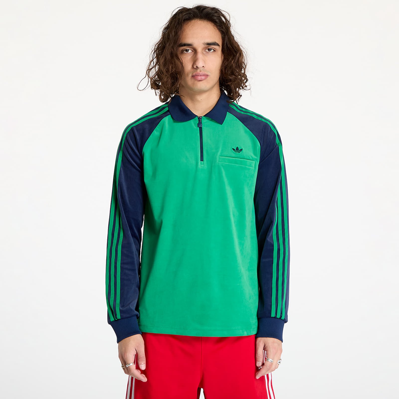 Männer T-Shirts adidas Velour Polo Green/ Night Indigo