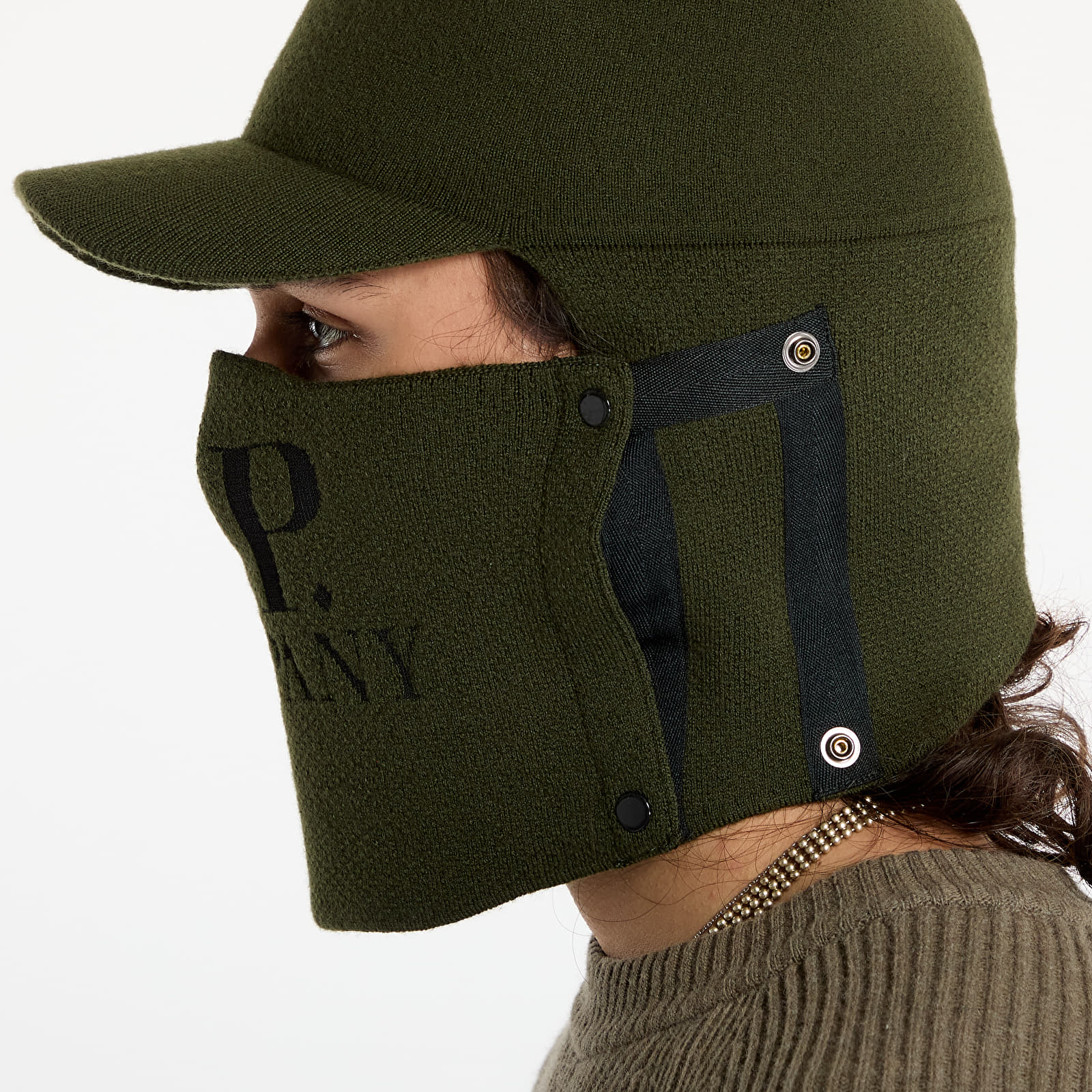 Męskie nakrycia głowy C.P. Company Extrafine Merino Wool Visor Neck Hat Green