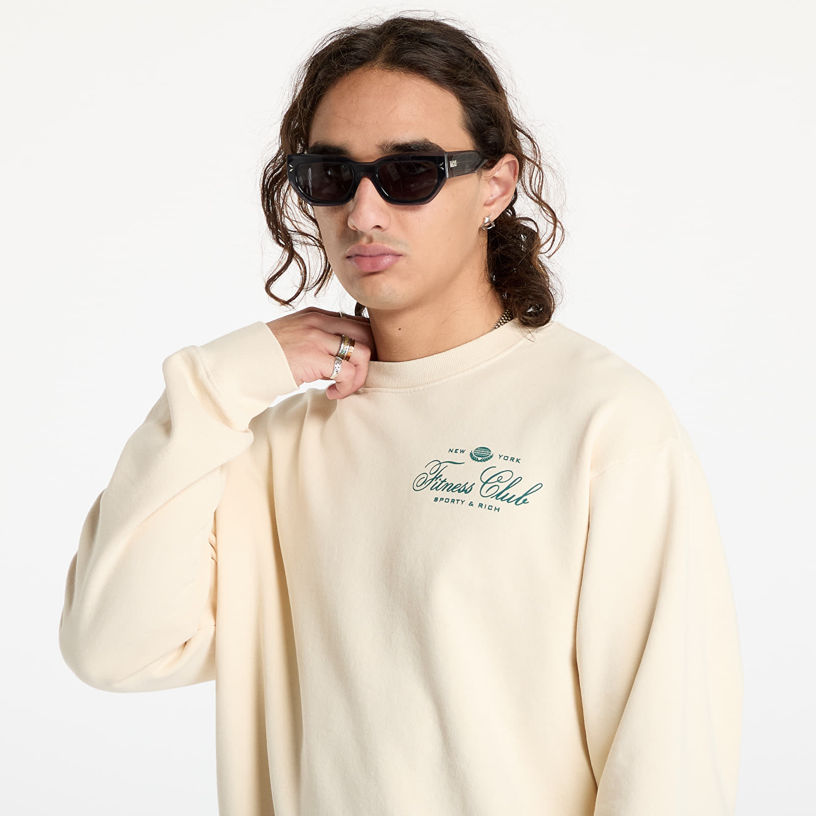Kapucnis pulóverek és pulcsik Sporty & Rich Fitness World Crewneck UNISEX Cream/ Alpine