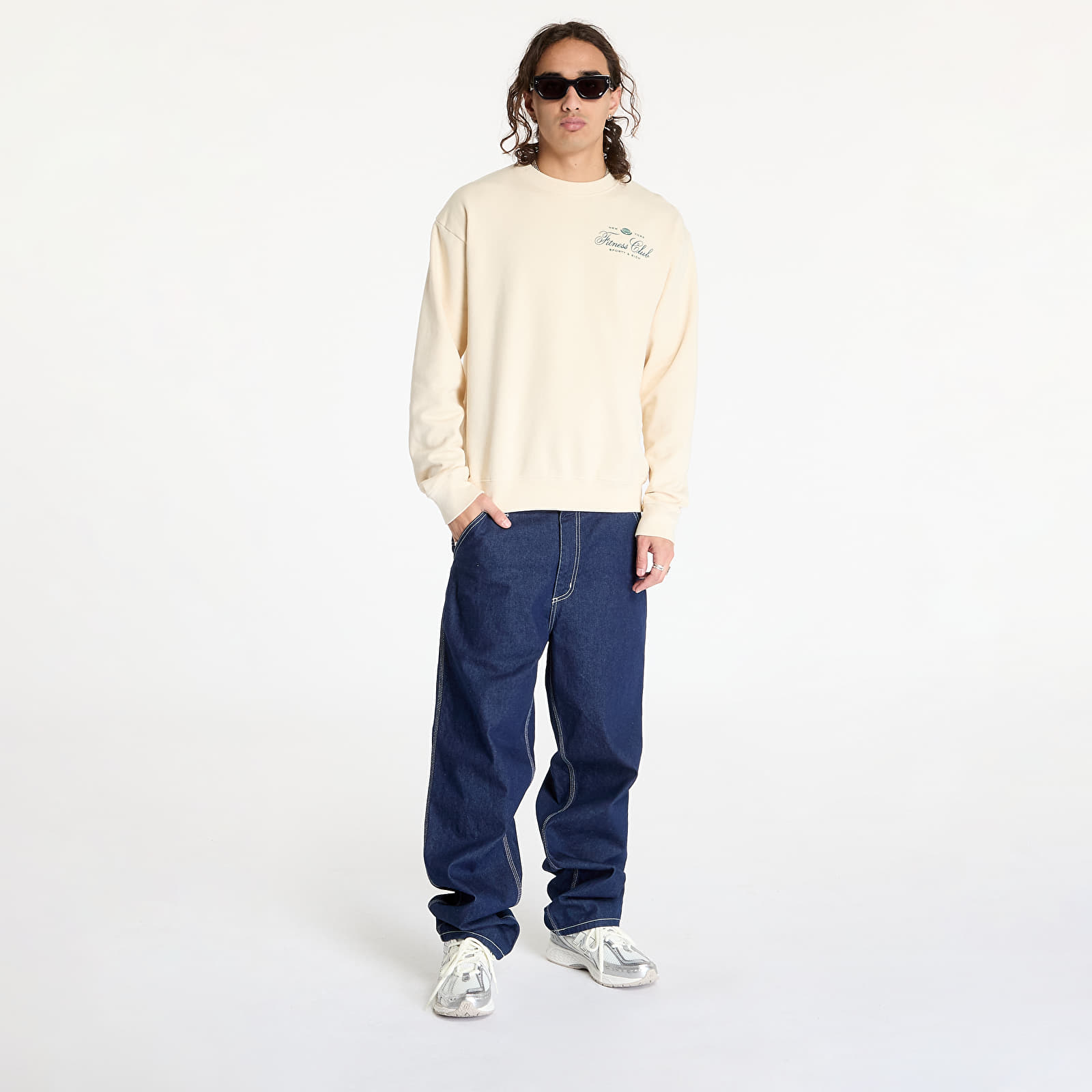 Kapucnis pulóverek és pulcsik Sporty & Rich Fitness World Crewneck UNISEX Cream/ Alpine