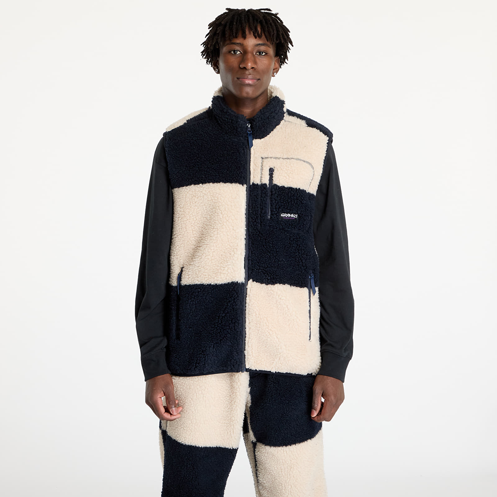 Gilè Gramicci Checkered Sherpa Vest UNISEX Natural / Navy Check